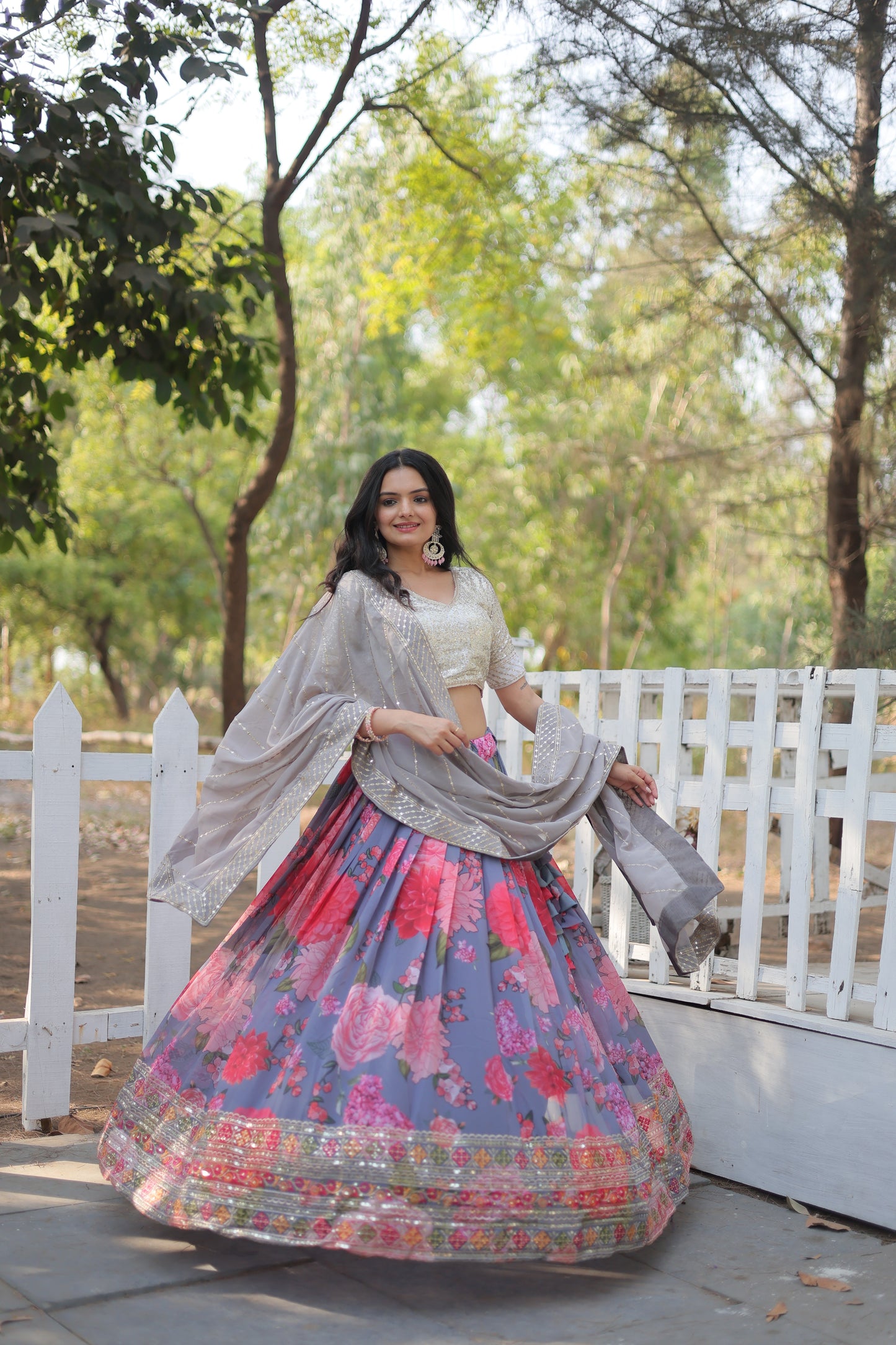 Premium Georgette Lehenga with Heavy Sequin & Thread Embroidery – Blouse and Dupatta Included