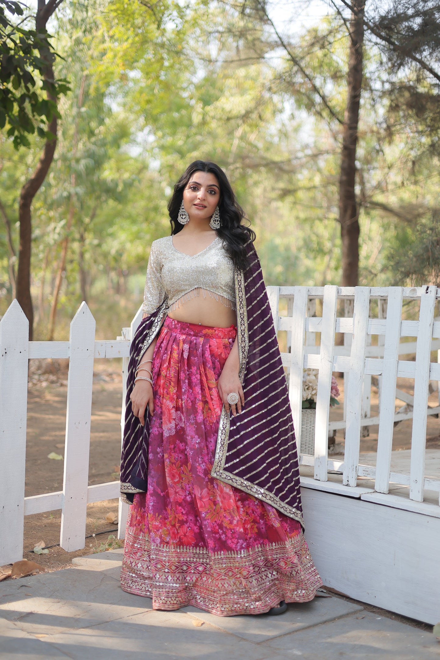 Elegant Embroidered Georgette Lehenga Set with Sequins, Blouse & Dupatta