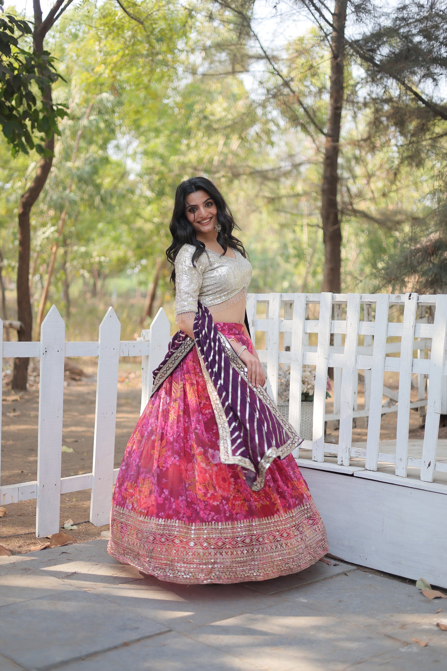 Elegant Embroidered Georgette Lehenga Set with Sequins, Blouse & Dupatta