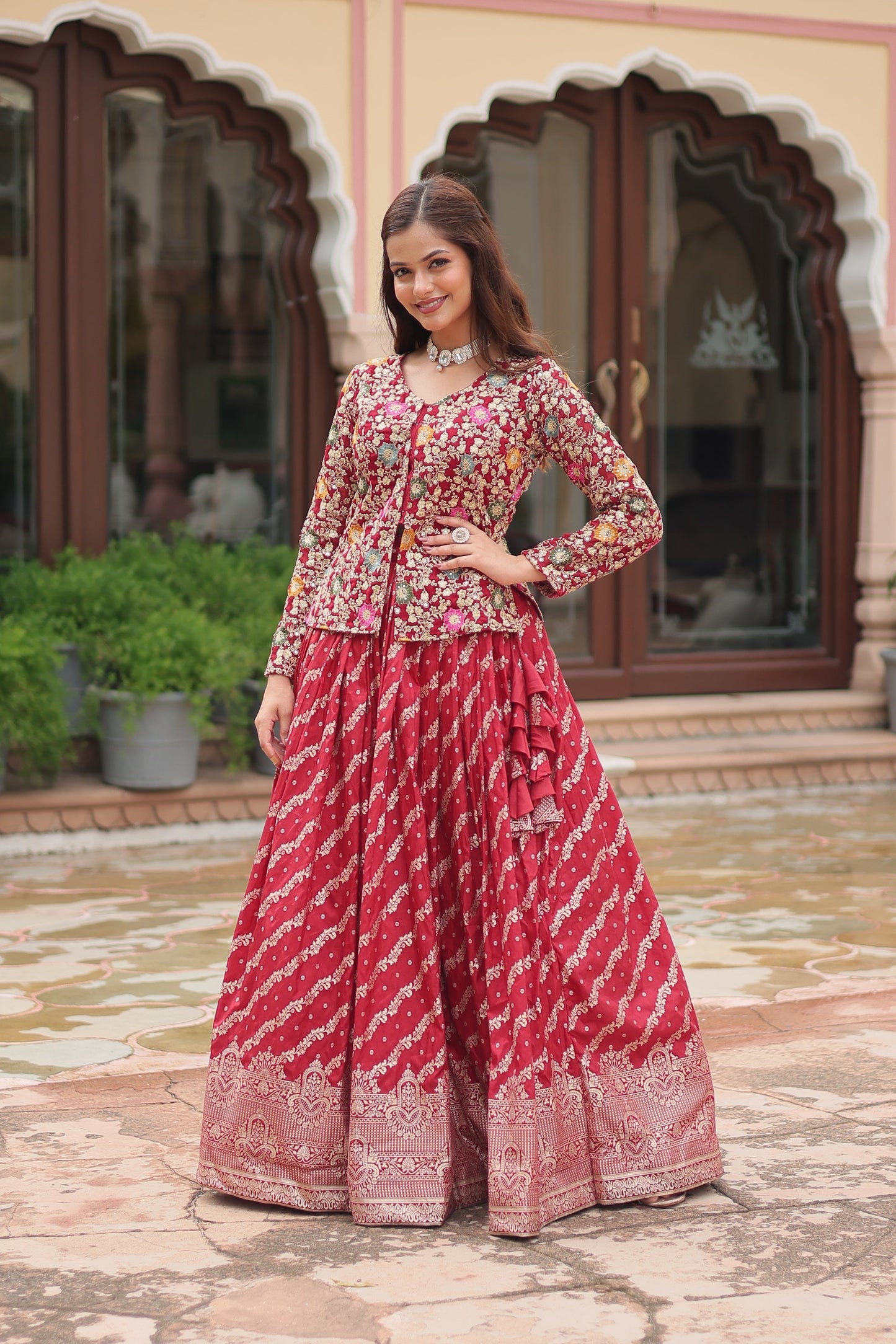 Embroidered Georgette Lehenga with Sequin & Thread Work – Includes Blouse & Dupatta