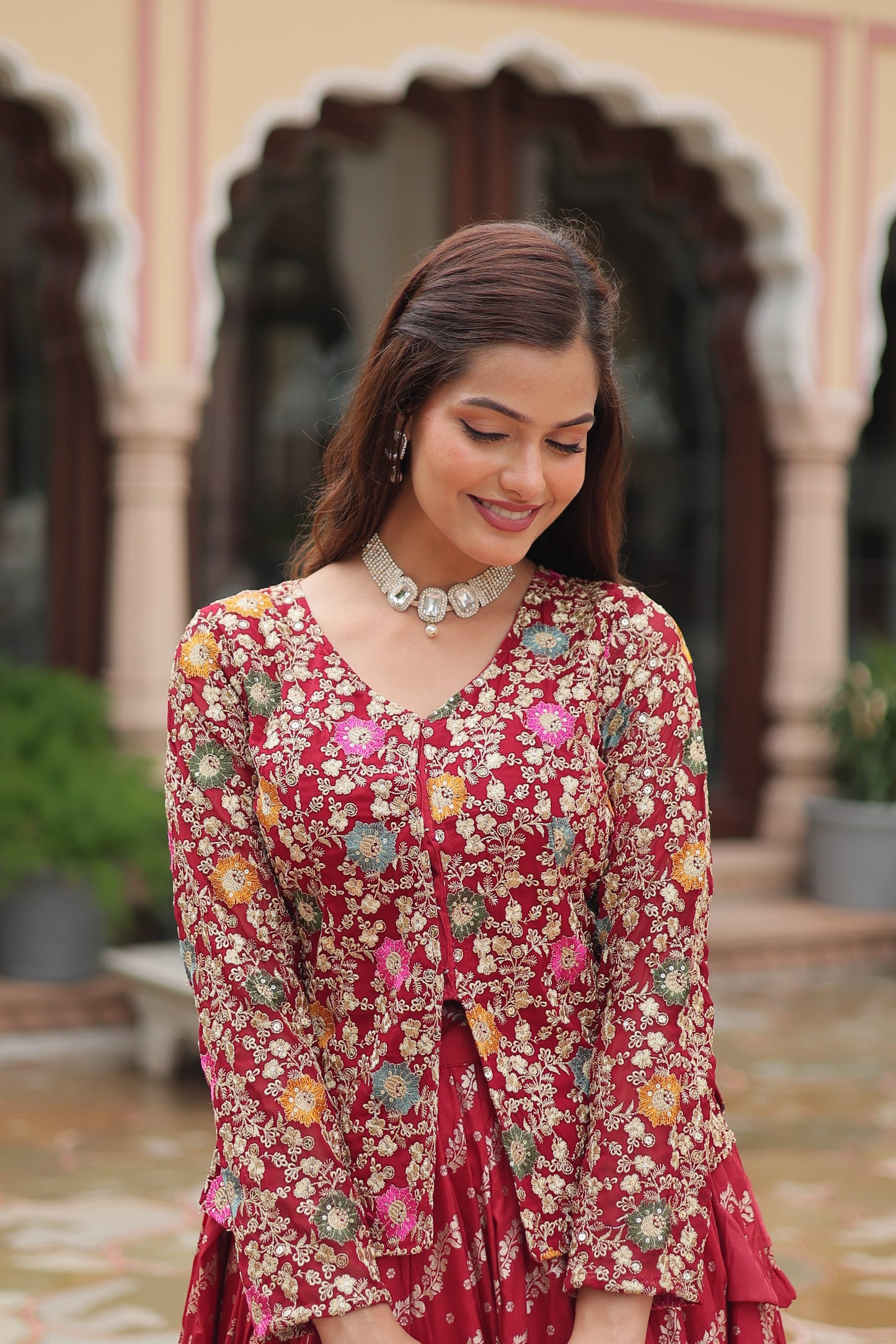 Embroidered Georgette Lehenga with Sequin & Thread Work – Includes Blouse & Dupatta
