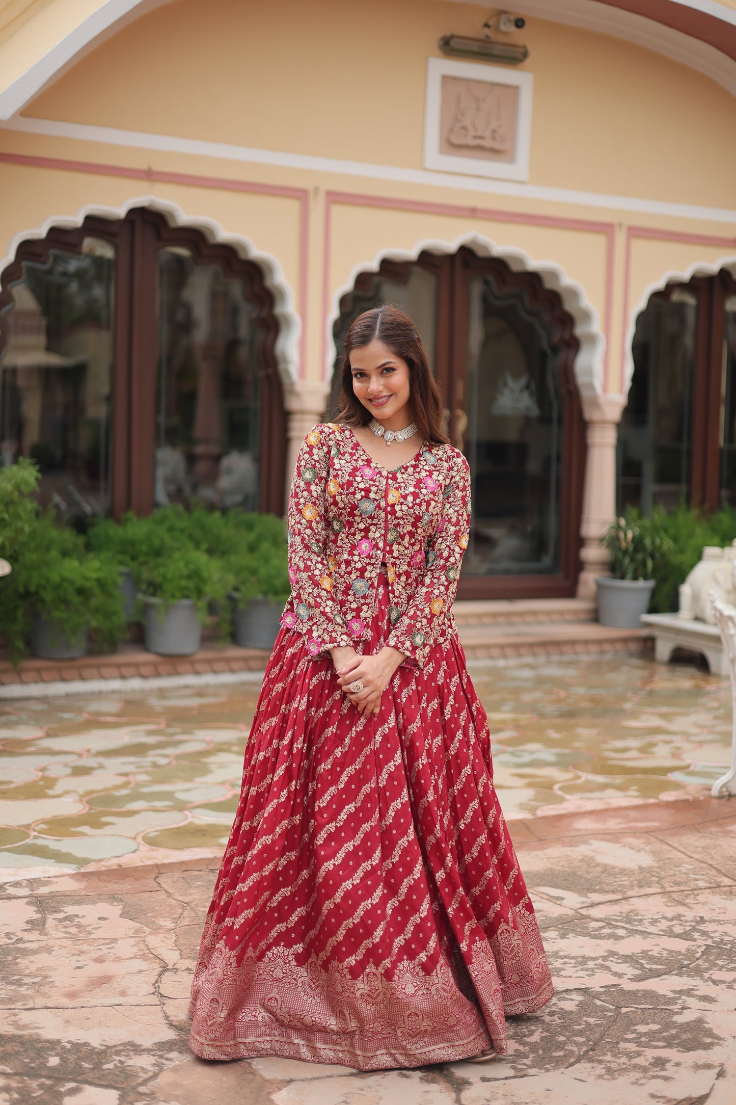Embroidered Georgette Lehenga with Sequin & Thread Work – Includes Blouse & Dupatta