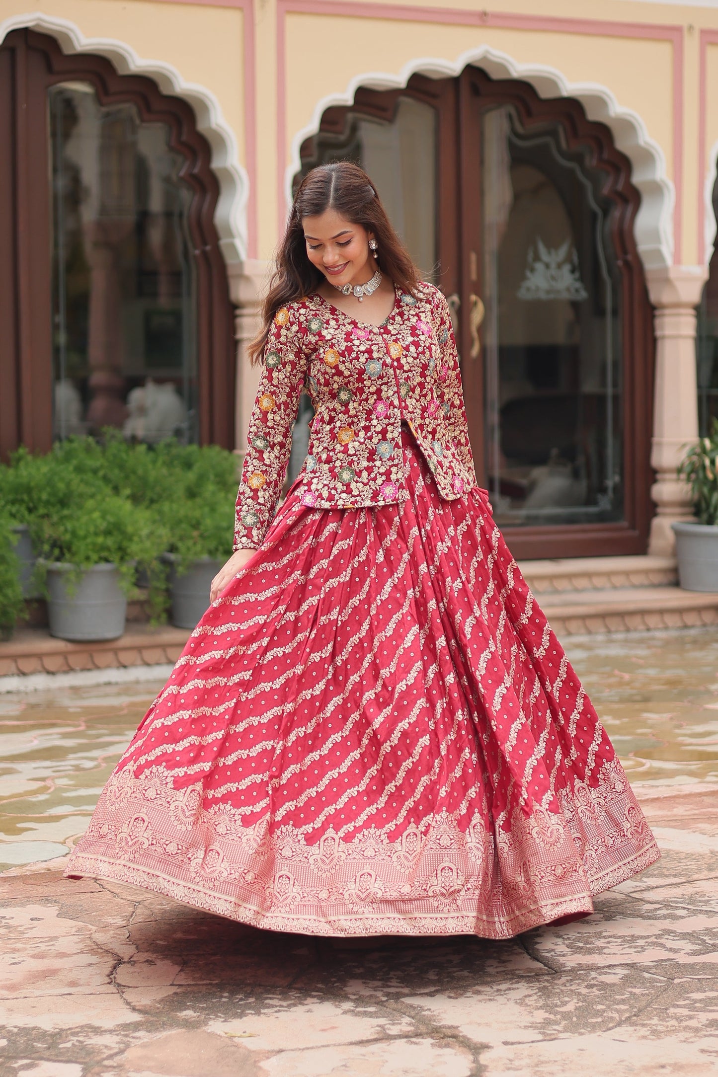 Embroidered Georgette Lehenga with Sequin & Thread Work – Includes Blouse & Dupatta