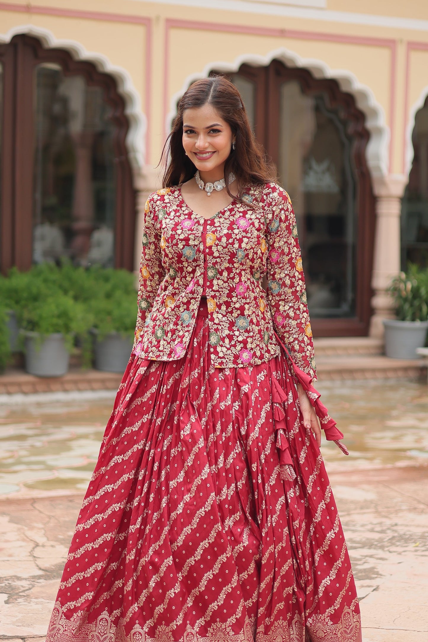 Embroidered Georgette Lehenga with Sequin & Thread Work – Includes Blouse & Dupatta