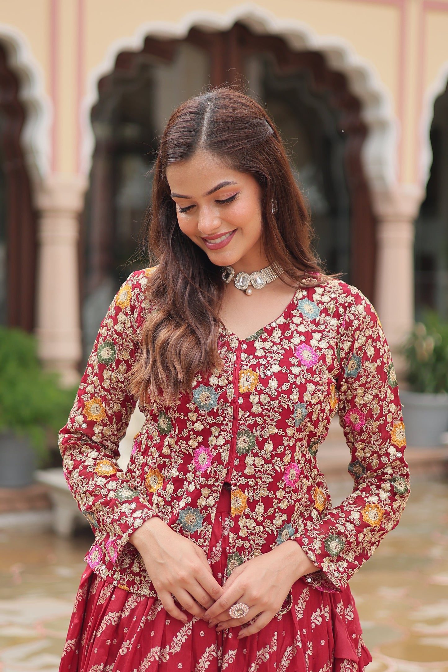 Embroidered Georgette Lehenga with Sequin & Thread Work – Includes Blouse & Dupatta