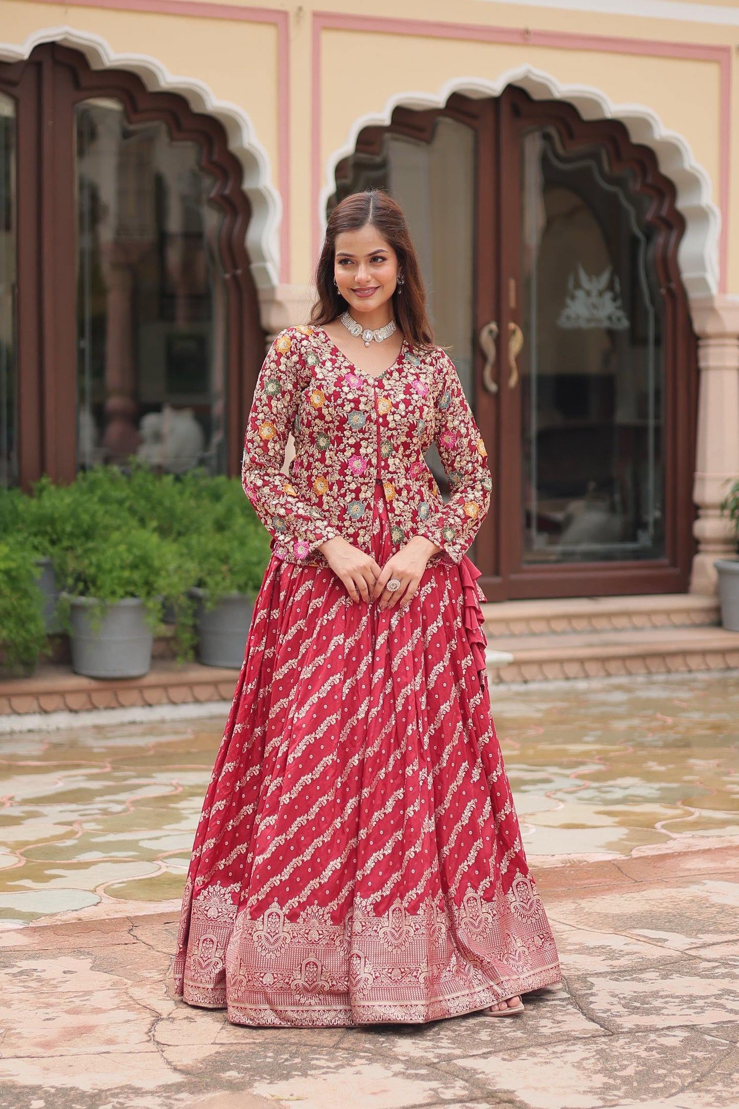 Embroidered Georgette Lehenga with Sequin & Thread Work – Includes Blouse & Dupatta