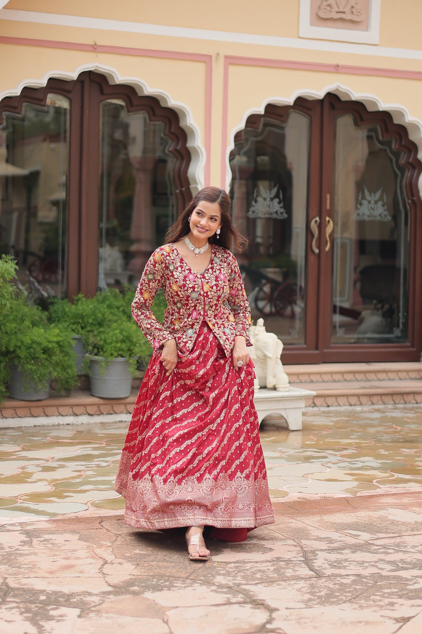 Embroidered Georgette Lehenga with Sequin & Thread Work – Includes Blouse & Dupatta
