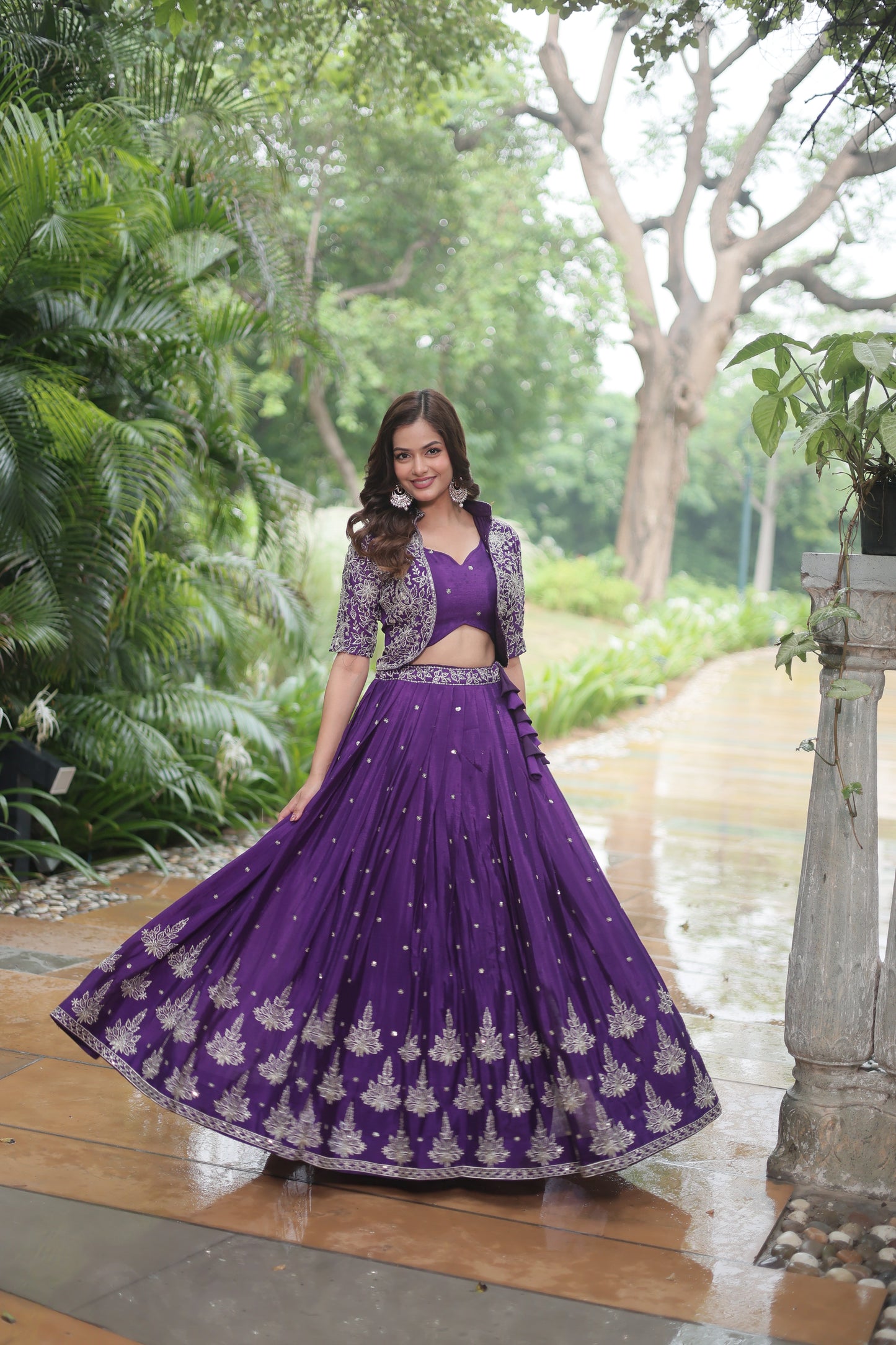 Designer Embroidered Georgette Lehenga Set with Sequins and Dupatta