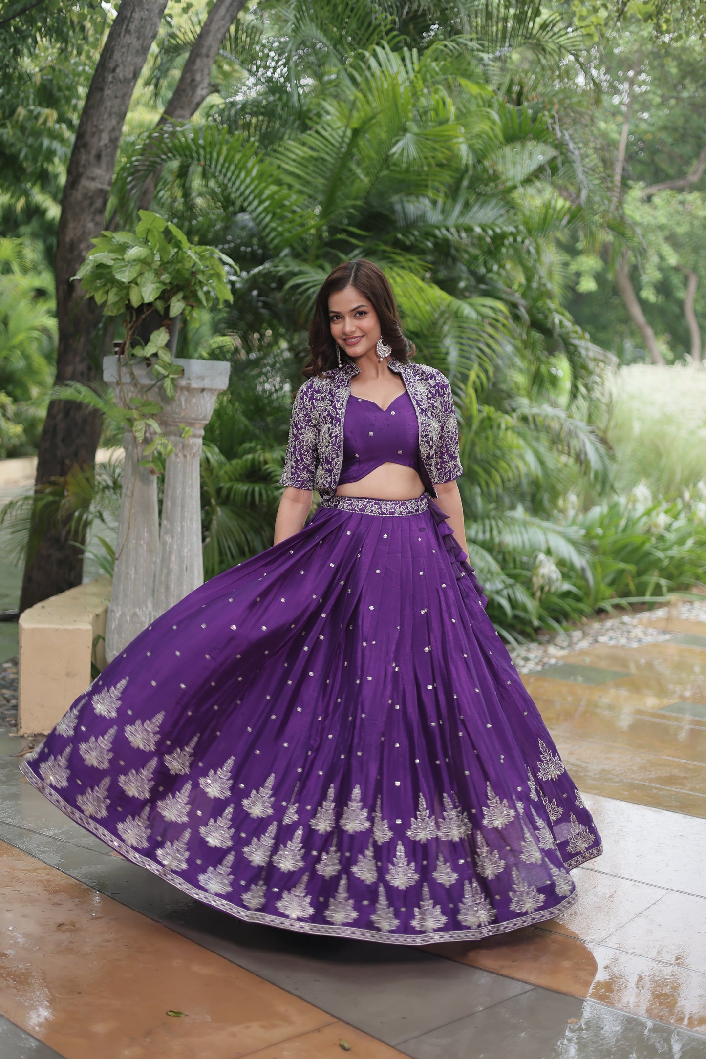 Designer Embroidered Georgette Lehenga Set with Sequins and Dupatta