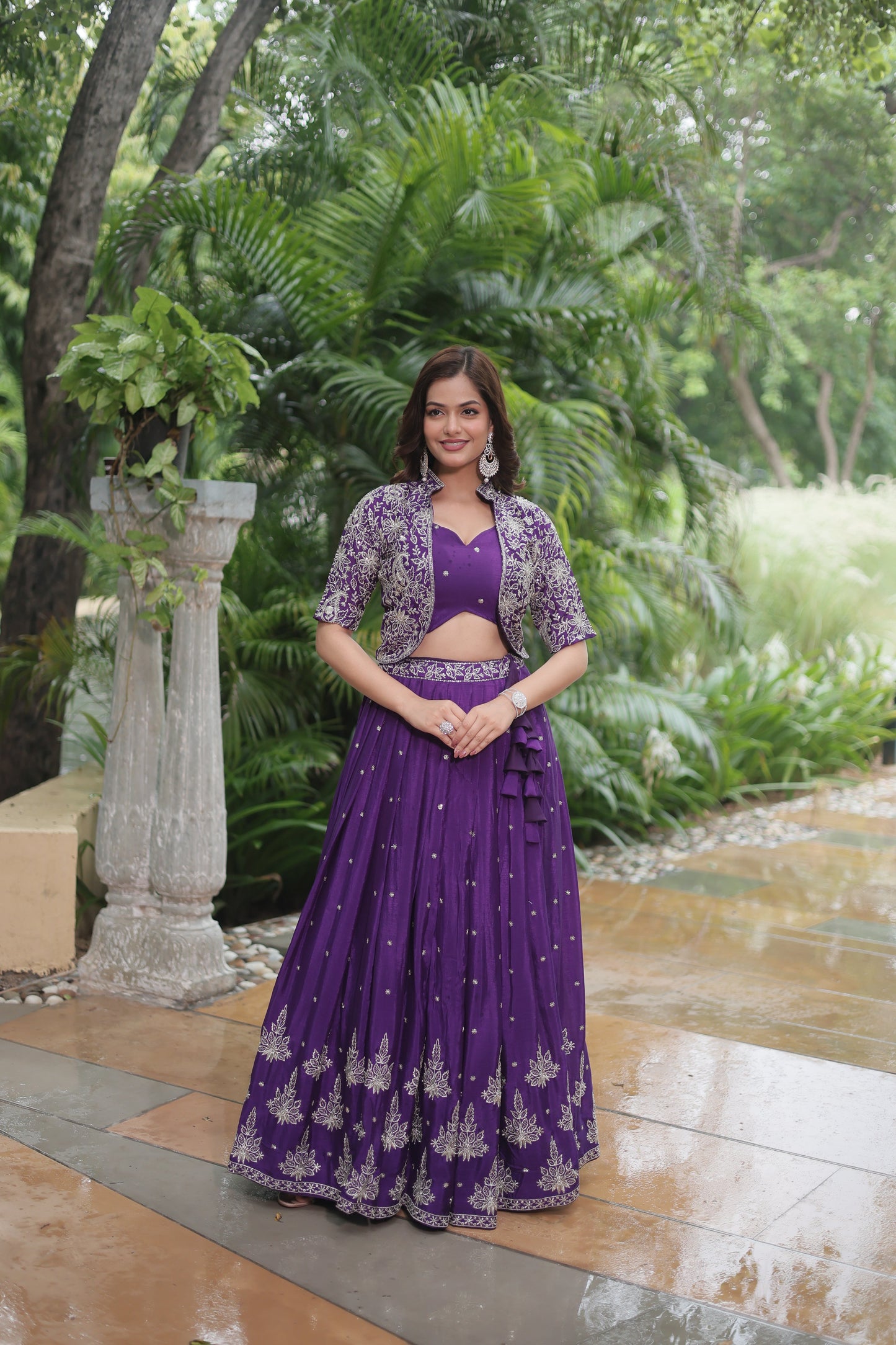 Designer Embroidered Georgette Lehenga Set with Sequins and Dupatta