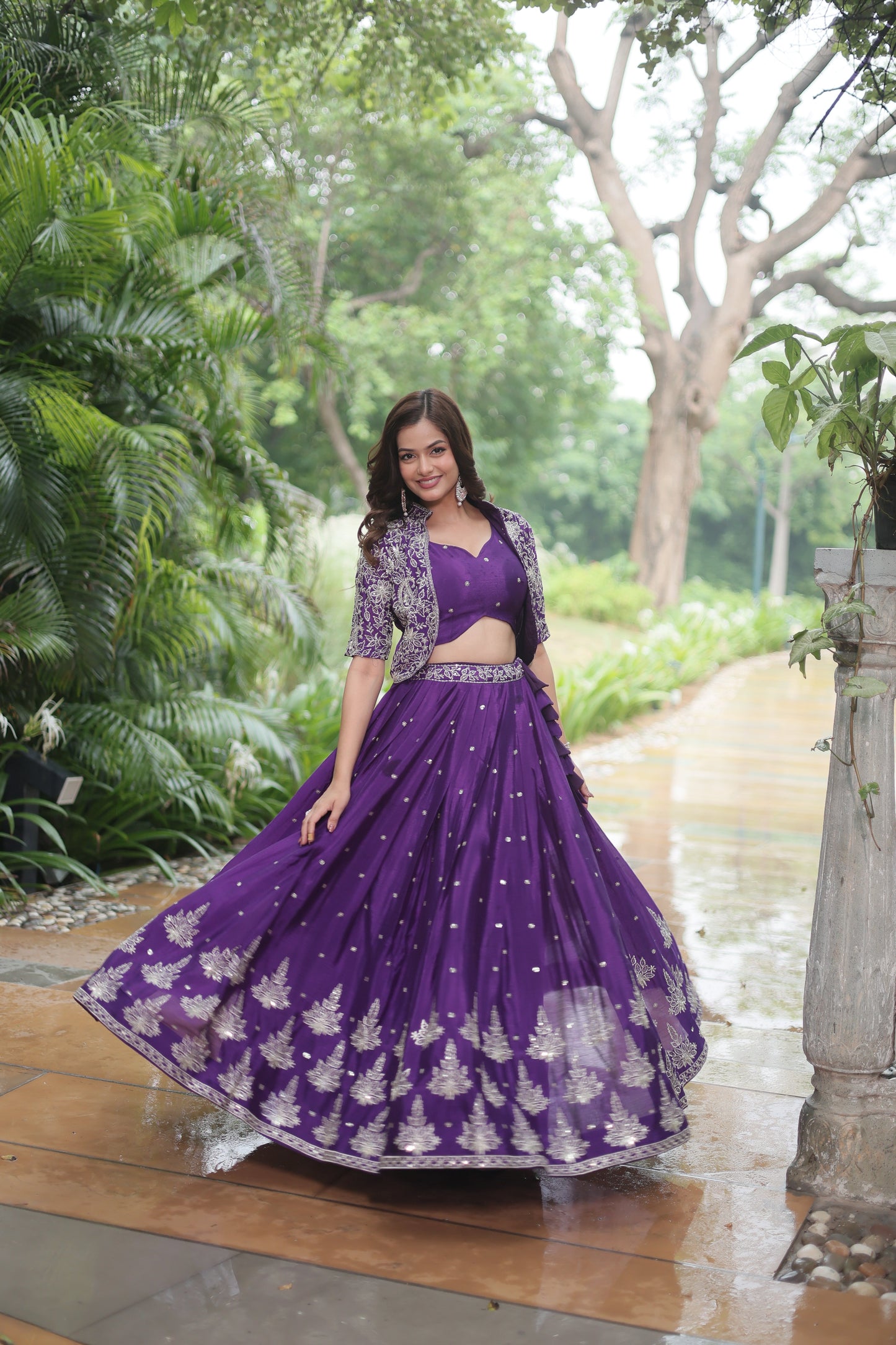 Designer Embroidered Georgette Lehenga Set with Sequins and Dupatta