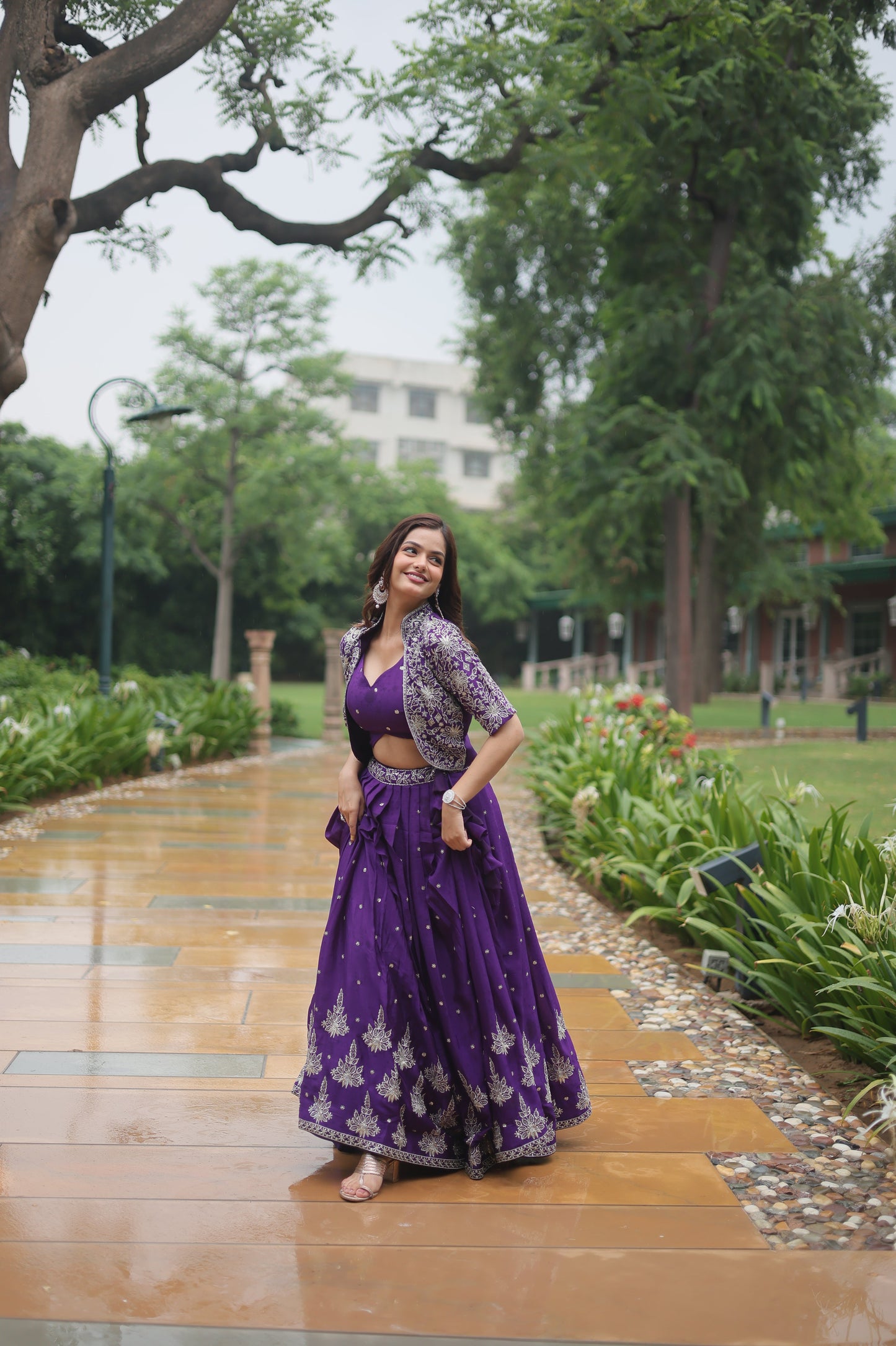 Designer Embroidered Georgette Lehenga Set with Sequins and Dupatta