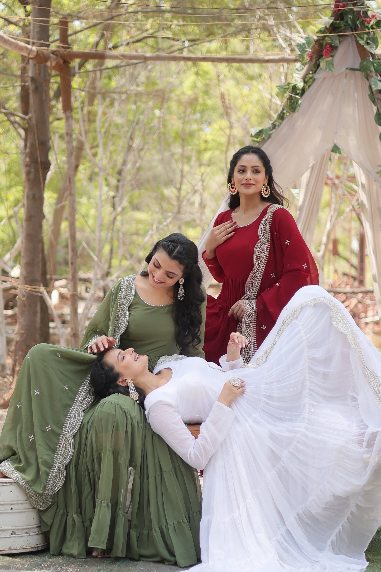 Desirable Women's Fully Flaired Gown Made With Faux Georgette Fabrics and Designer Embroidered Dupatta