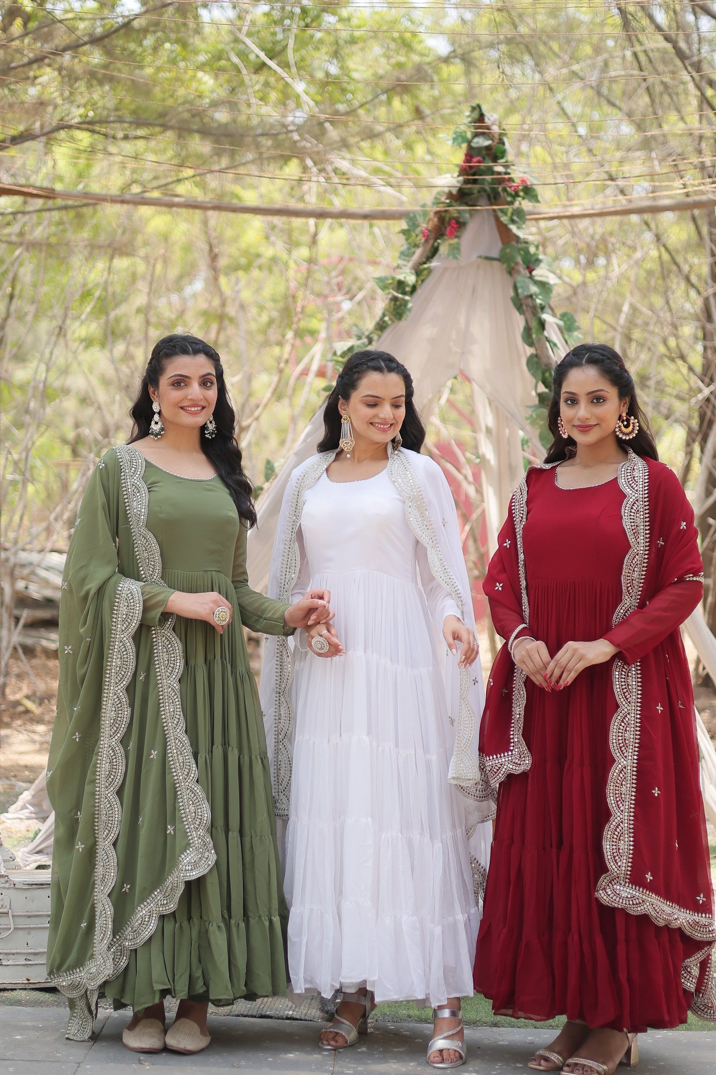 Desirable Women's Fully Flaired Gown Made With Faux Georgette Fabrics and Designer Embroidered Dupatta