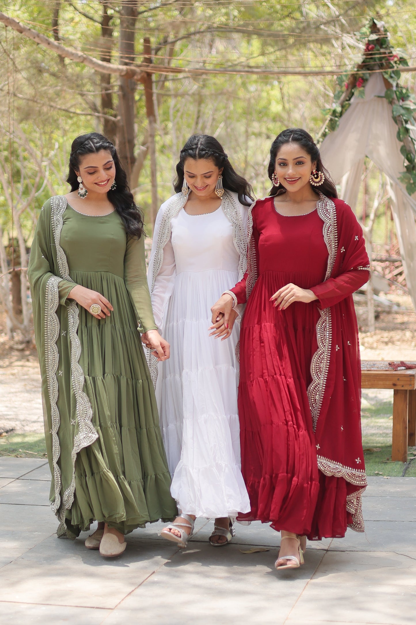 Desirable Women's Fully Flaired Gown Made With Faux Georgette Fabrics and Designer Embroidered Dupatta