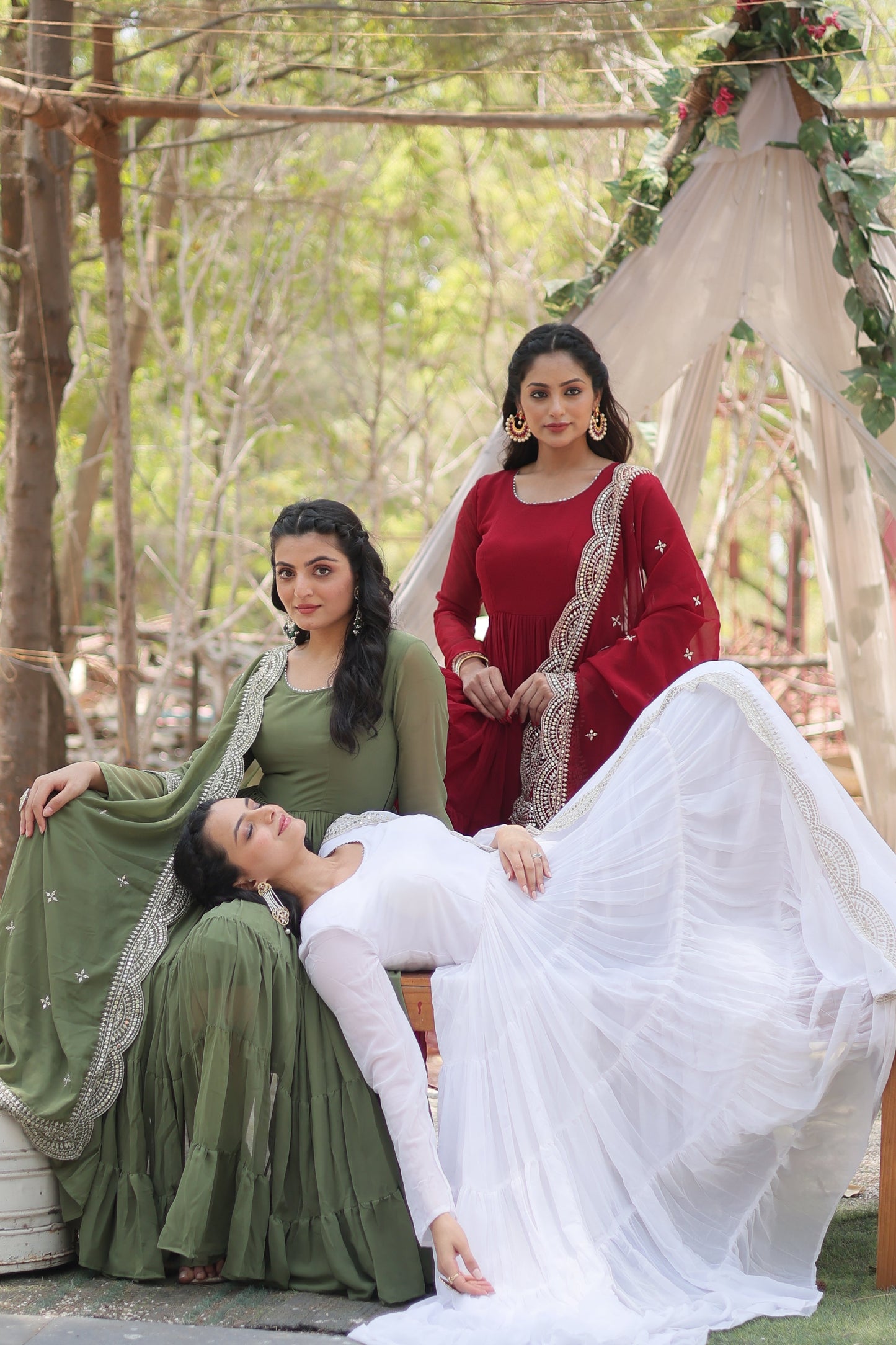 Desirable Women's Fully Flaired Gown Made With Faux Georgette Fabrics and Designer Embroidered Dupatta