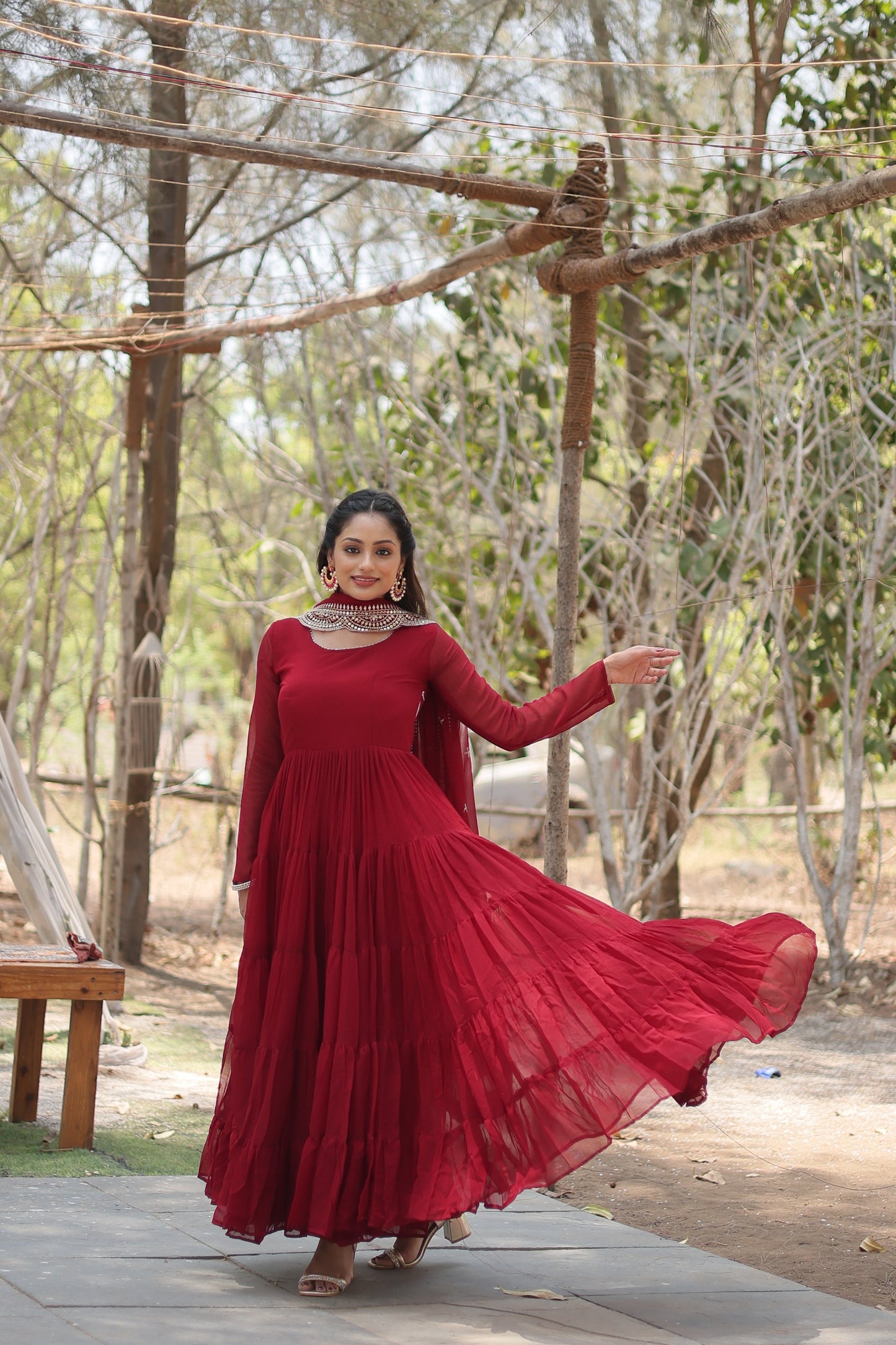 Desirable Women's Fully Flaired Gown Made With Faux Georgette Fabrics and Designer Embroidered Dupatta