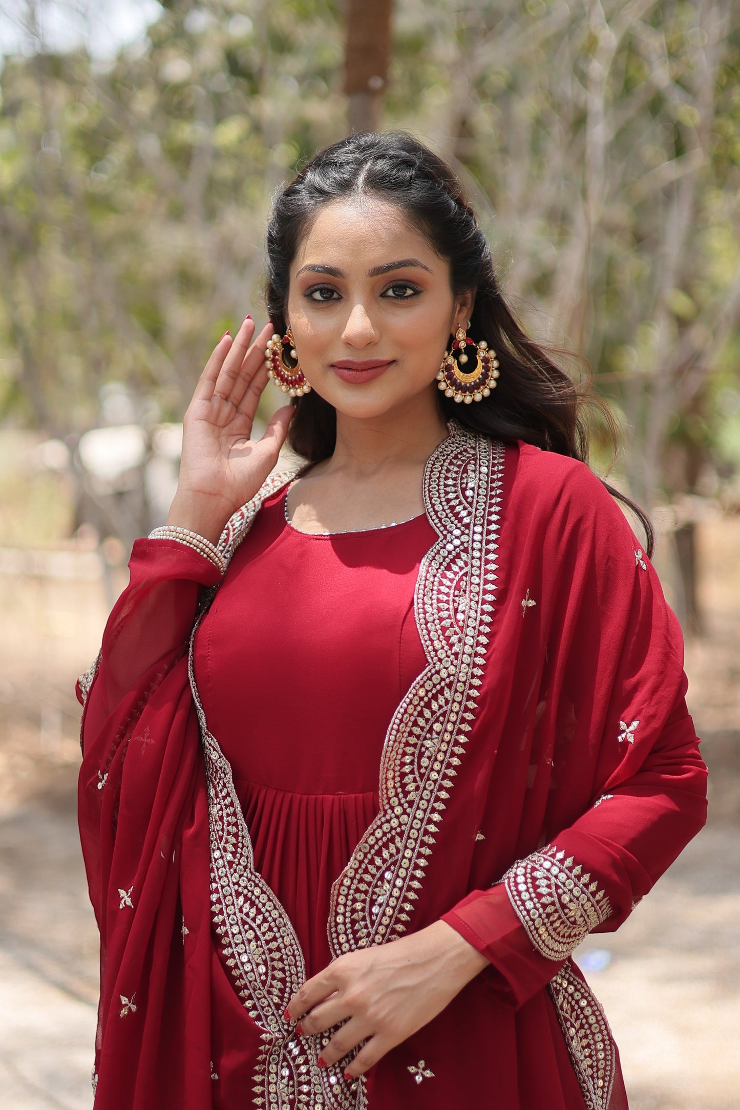 Desirable Women's Fully Flaired Gown Made With Faux Georgette Fabrics and Designer Embroidered Dupatta