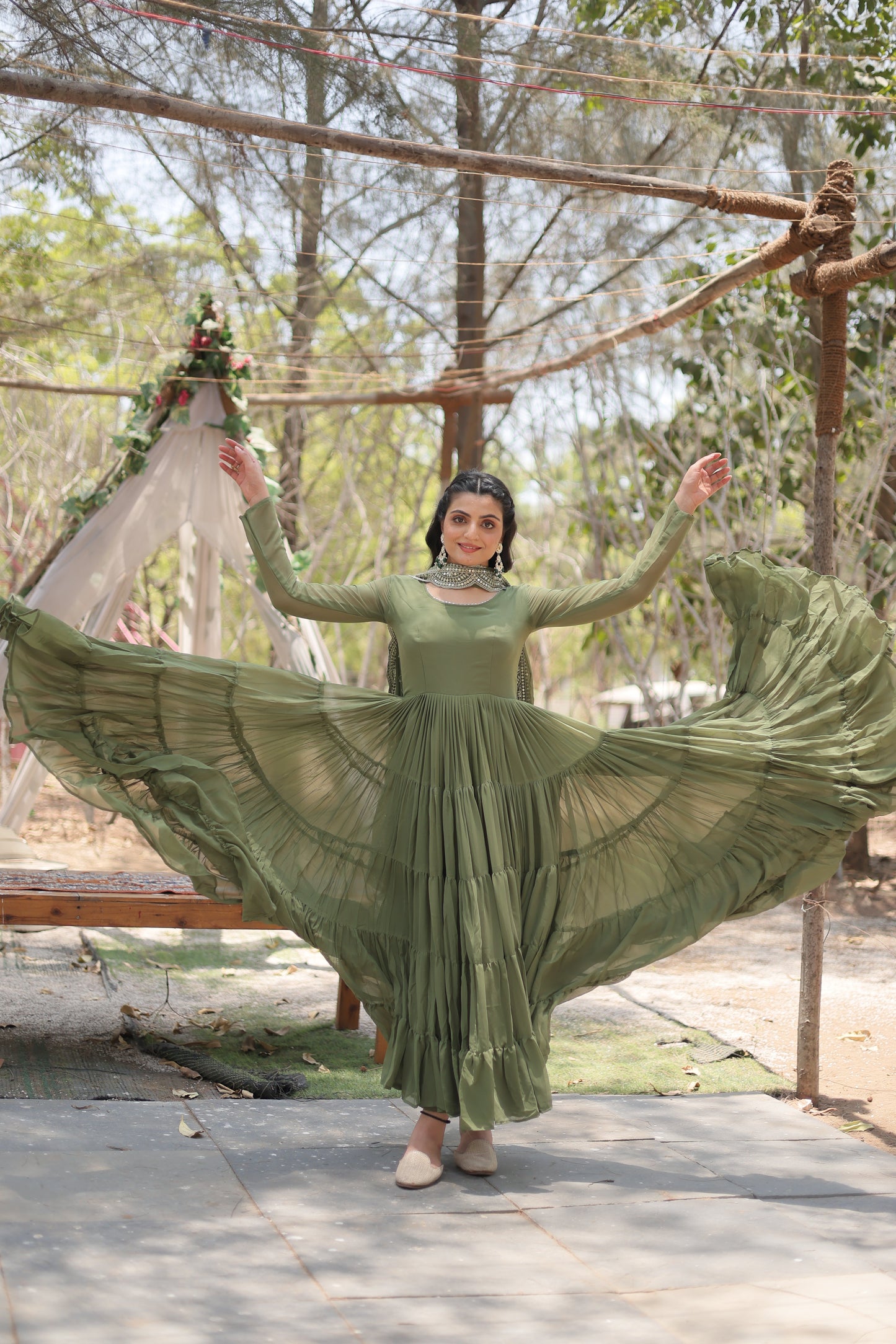 Desirable Women's Fully Flaired Gown Made With Faux Georgette Fabrics and Designer Embroidered Dupatta