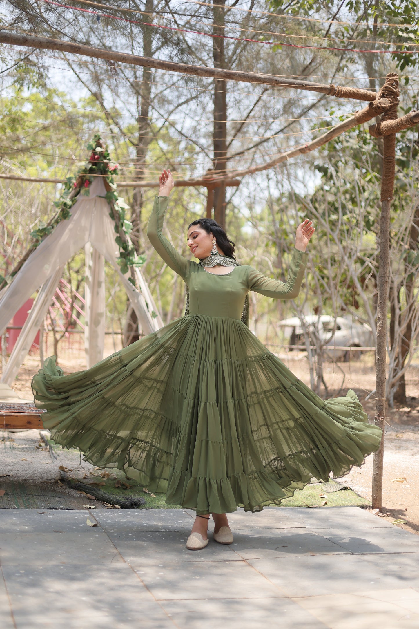 Desirable Women's Fully Flaired Gown Made With Faux Georgette Fabrics and Designer Embroidered Dupatta
