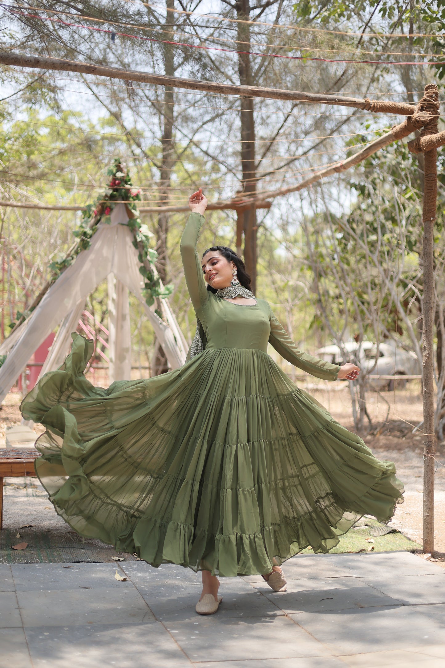 Desirable Women's Fully Flaired Gown Made With Faux Georgette Fabrics and Designer Embroidered Dupatta