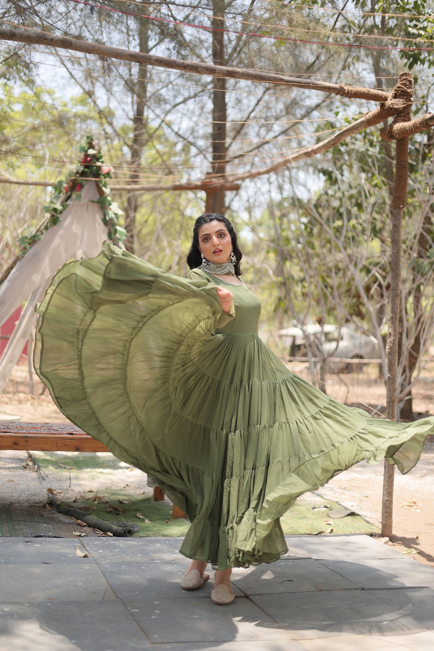 Desirable Women's Fully Flaired Gown Made With Faux Georgette Fabrics and Designer Embroidered Dupatta