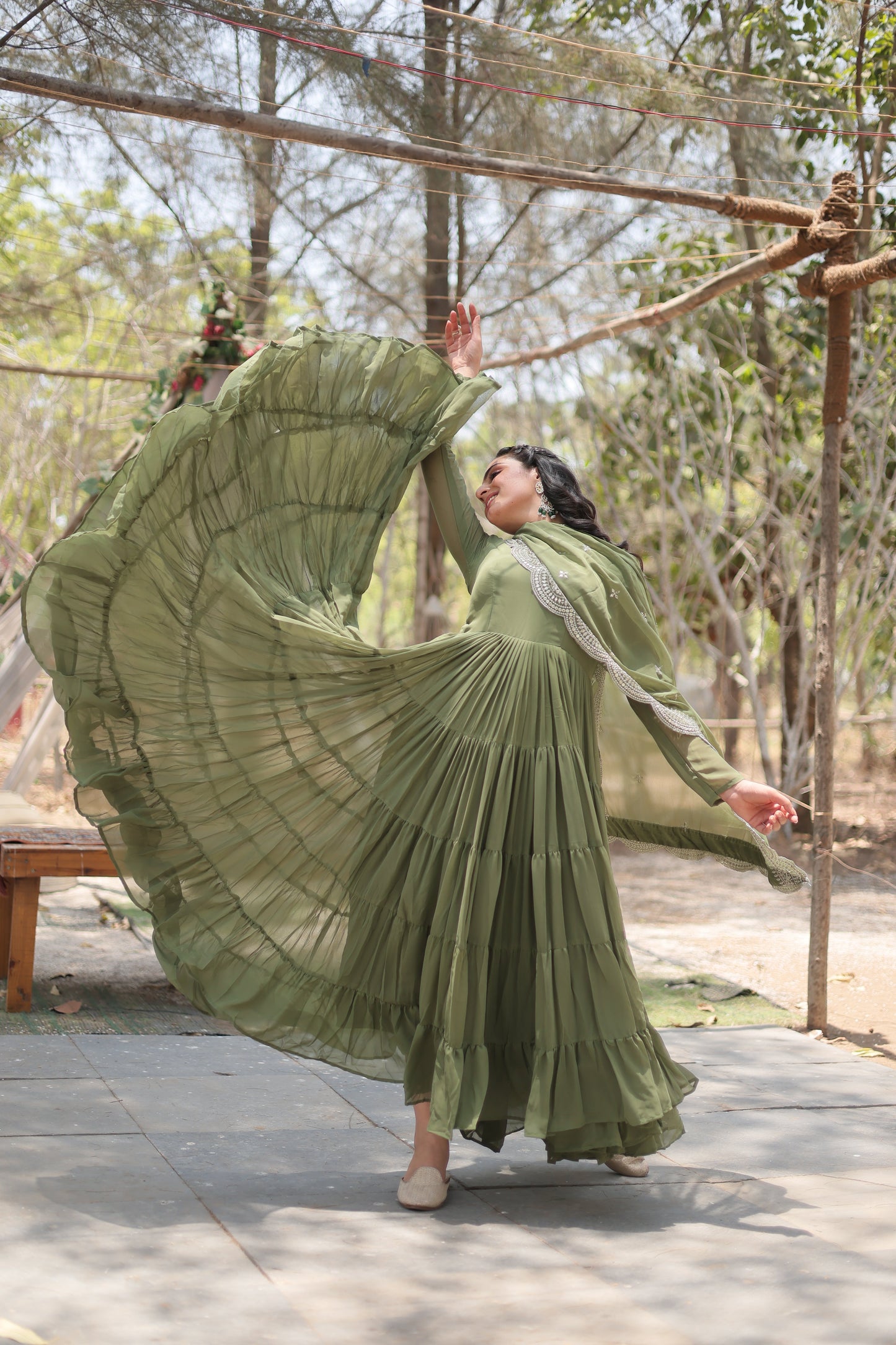 Desirable Women's Fully Flaired Gown Made With Faux Georgette Fabrics and Designer Embroidered Dupatta