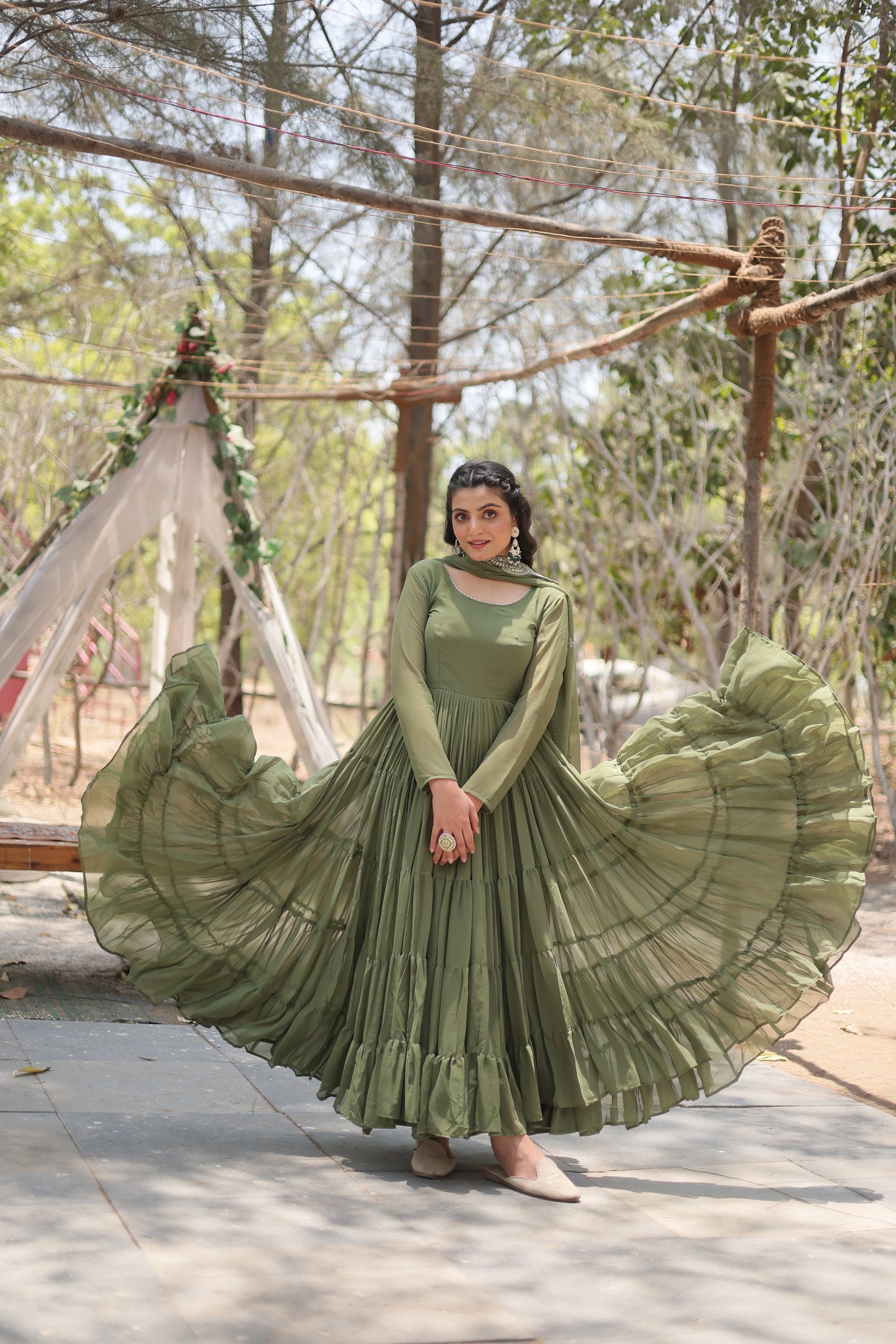 Desirable Women's Fully Flaired Gown Made With Faux Georgette Fabrics and Designer Embroidered Dupatta