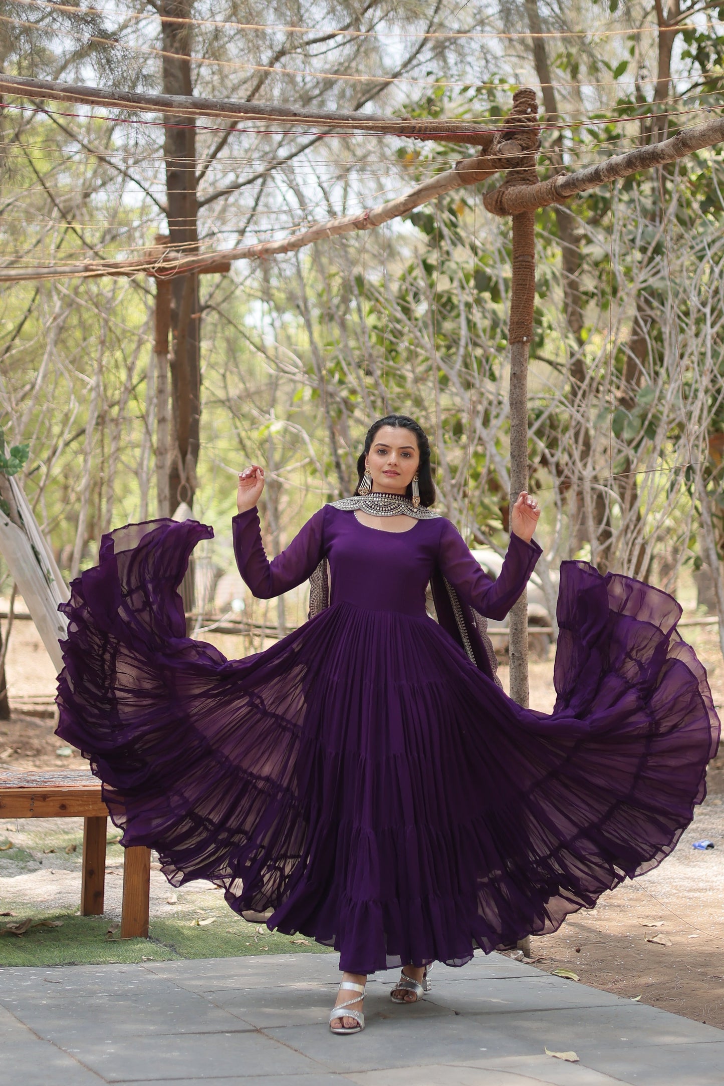 Desirable Women's Fully Flaired Gown Made With Faux Georgette Fabrics and Designer Embroidered Dupatta