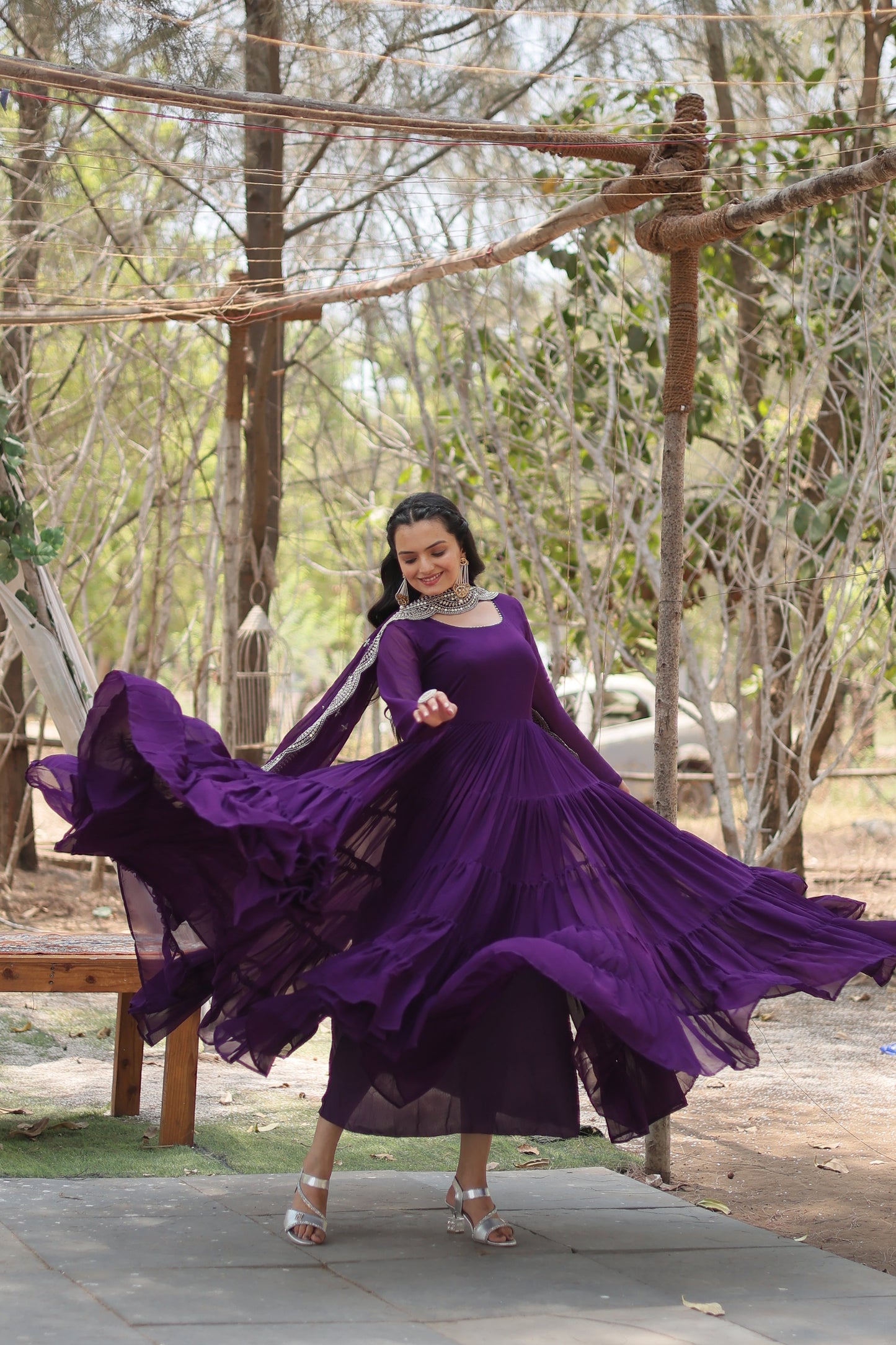 Desirable Women's Fully Flaired Gown Made With Faux Georgette Fabrics and Designer Embroidered Dupatta
