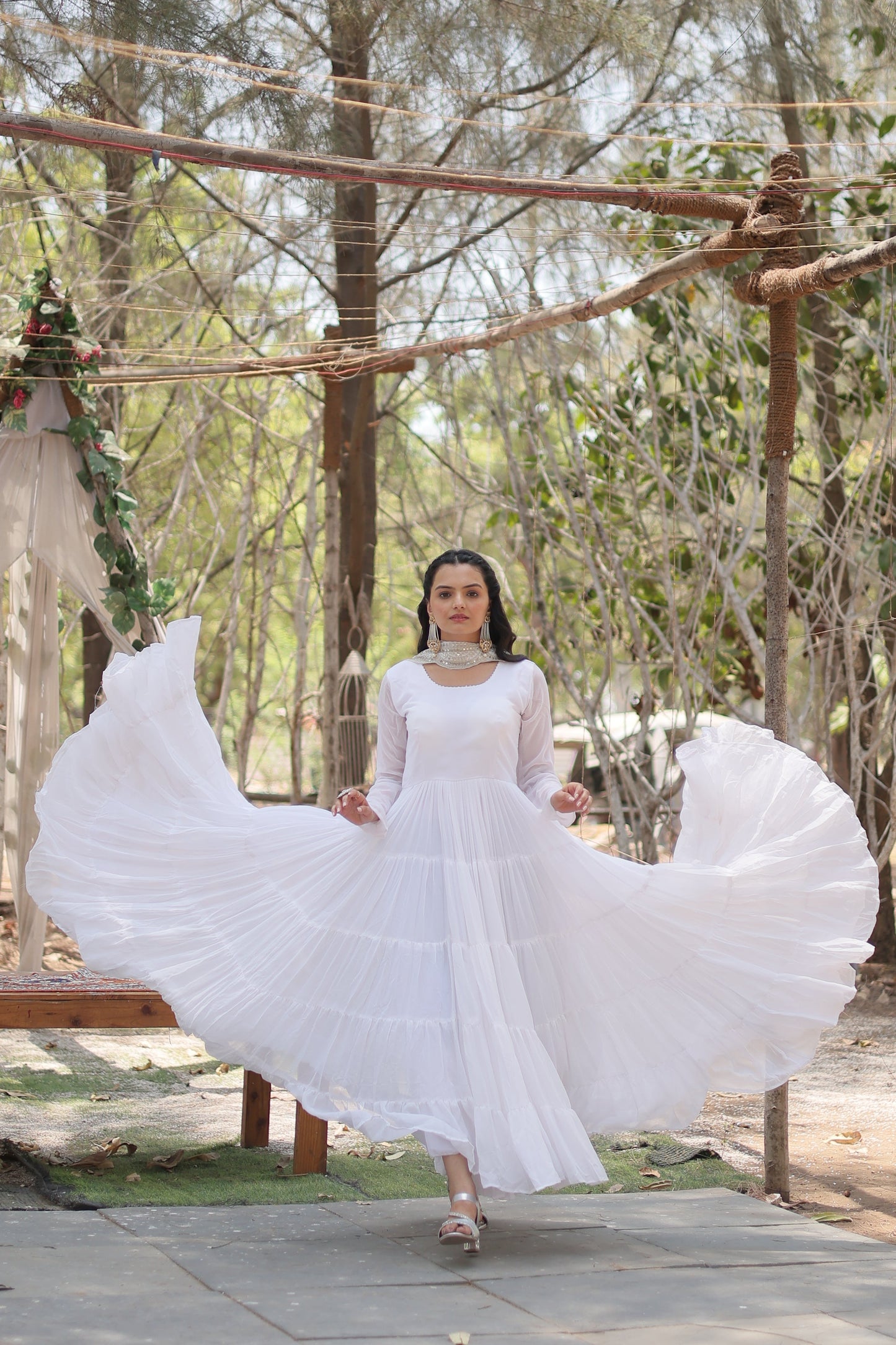 Desirable Women's Fully Flaired Gown Made With Faux Georgette Fabrics and Designer Embroidered Dupatta