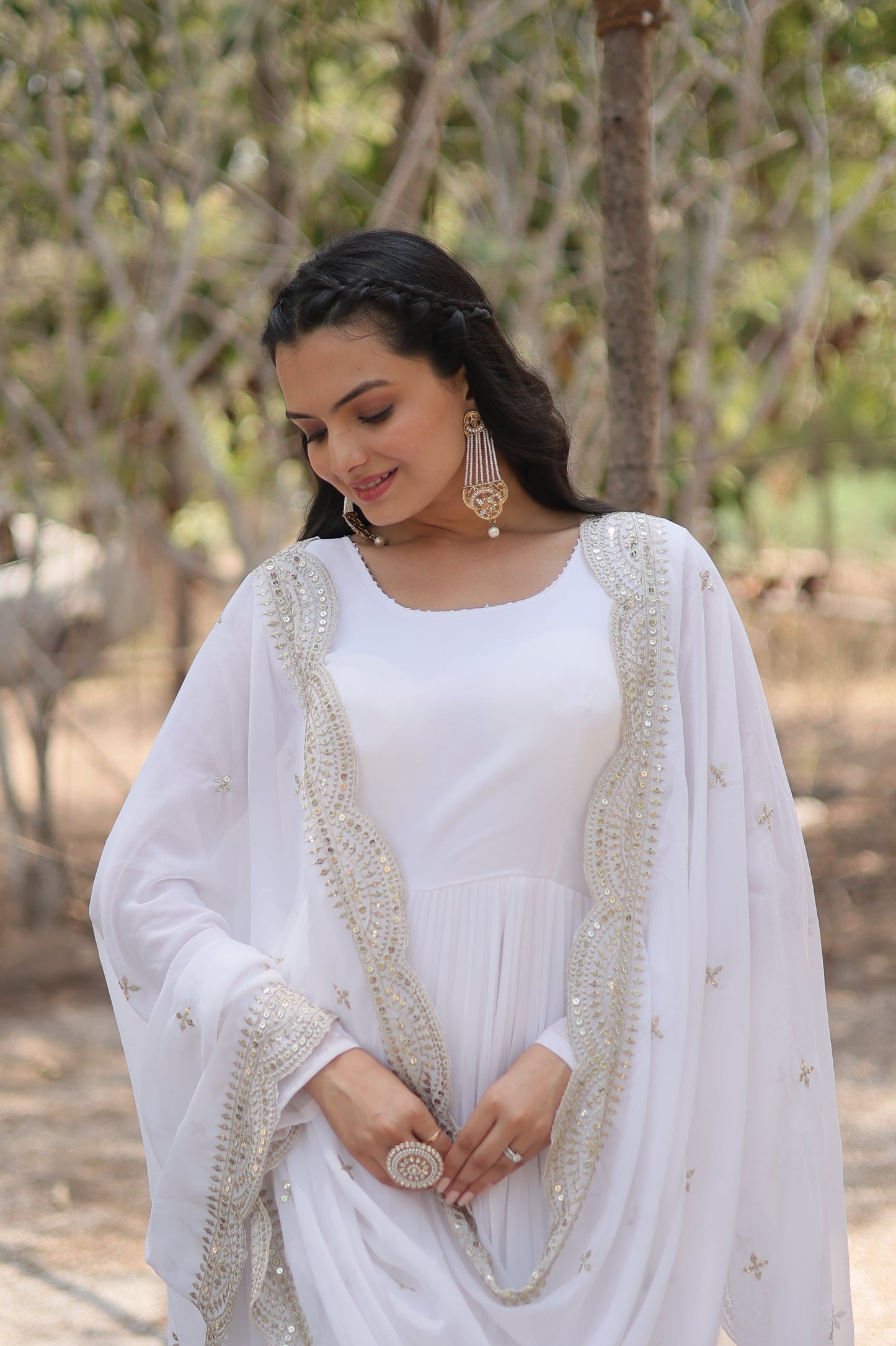 Desirable Women's Fully Flaired Gown Made With Faux Georgette Fabrics and Designer Embroidered Dupatta