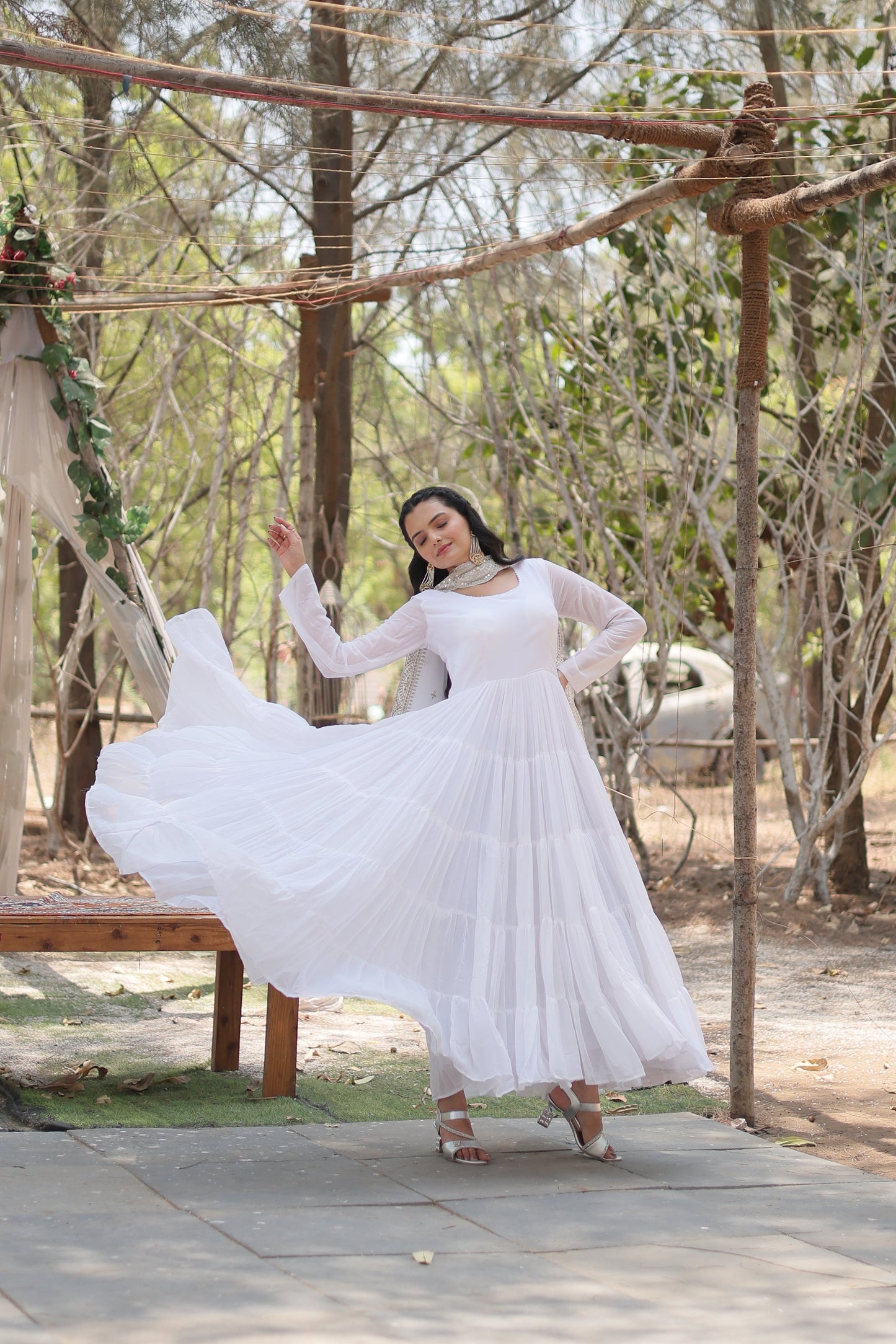 Desirable Women's Fully Flaired Gown Made With Faux Georgette Fabrics and Designer Embroidered Dupatta