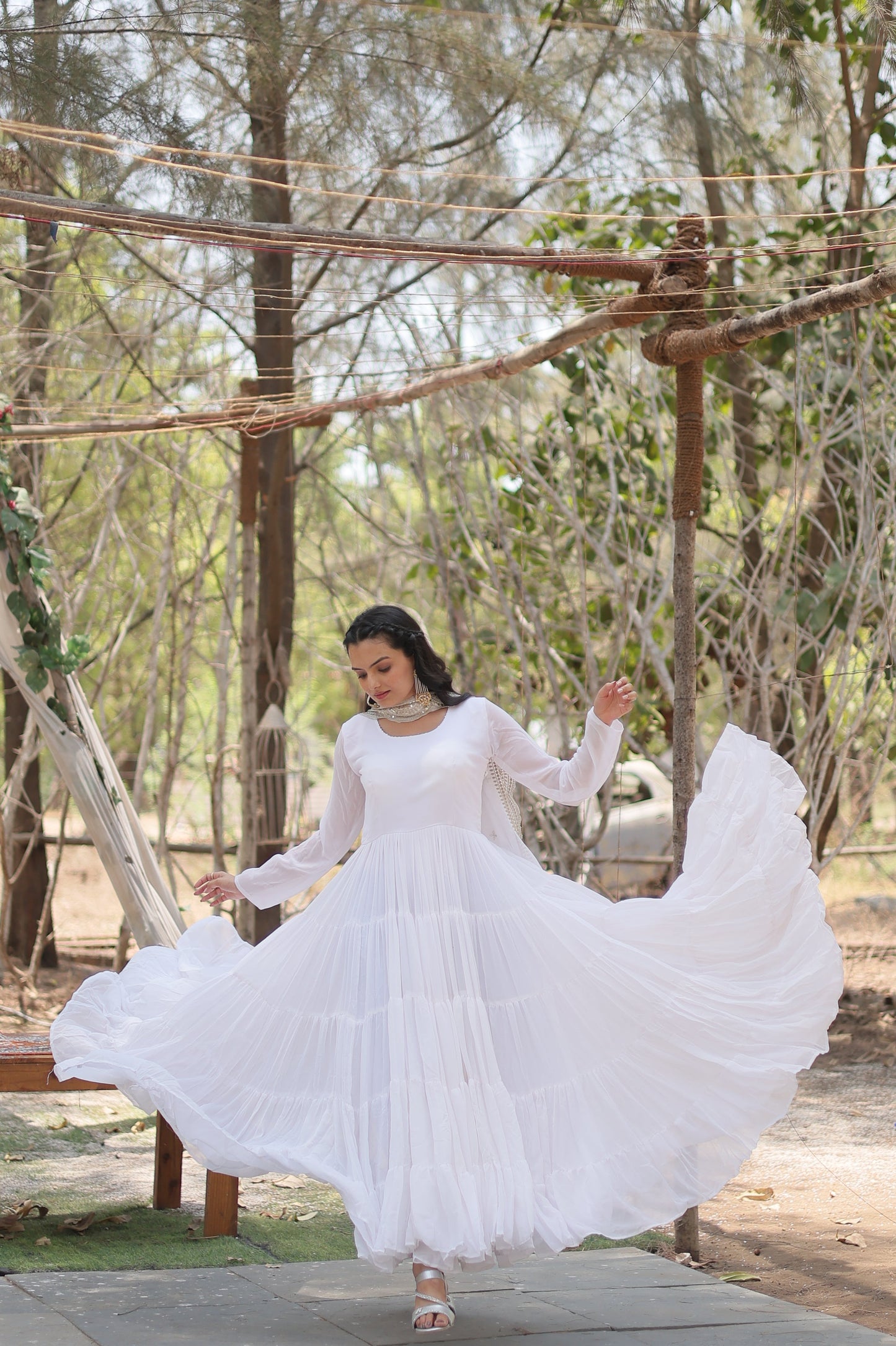 Desirable Women's Fully Flaired Gown Made With Faux Georgette Fabrics and Designer Embroidered Dupatta