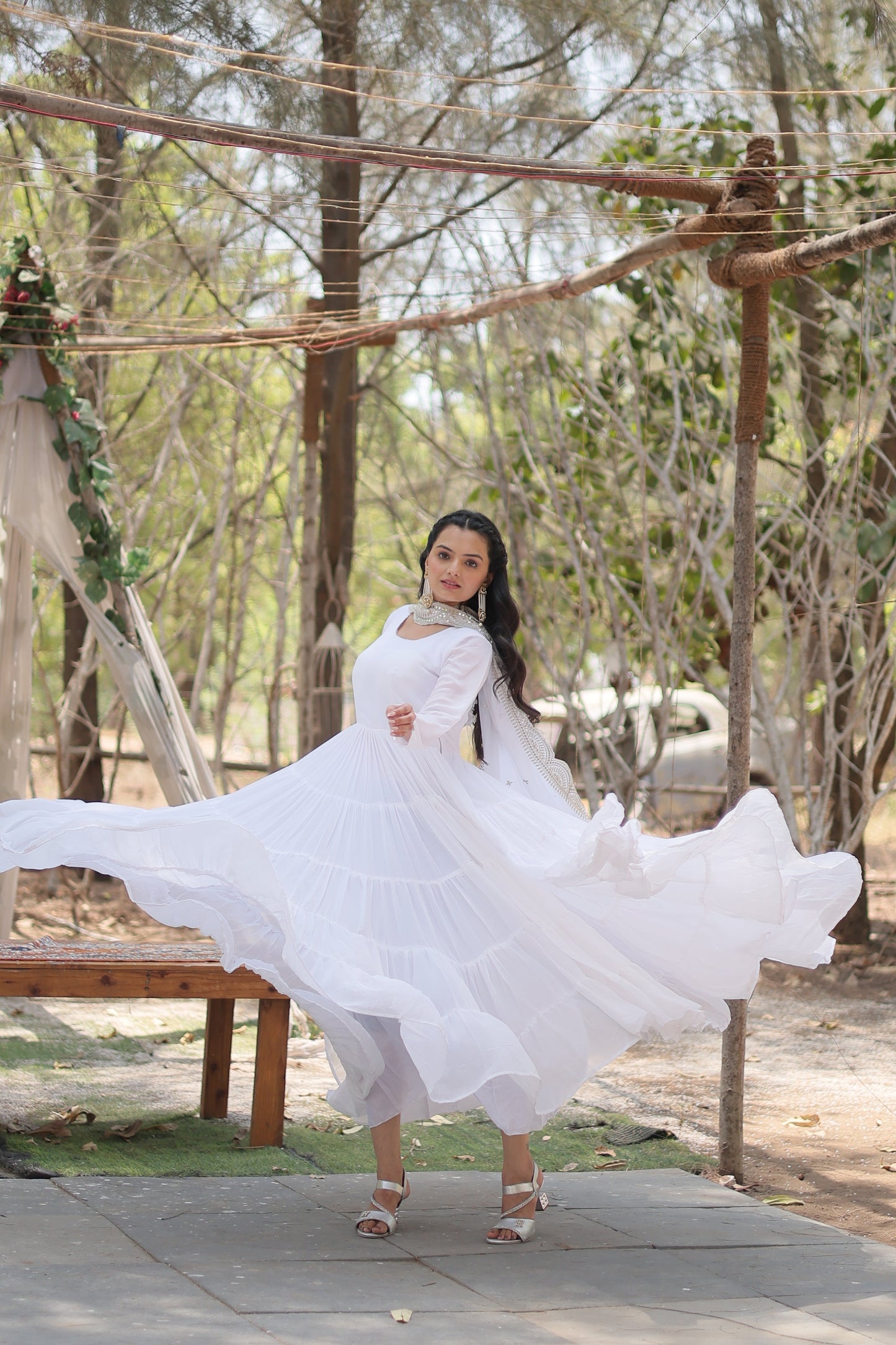 Desirable Women's Fully Flaired Gown Made With Faux Georgette Fabrics and Designer Embroidered Dupatta