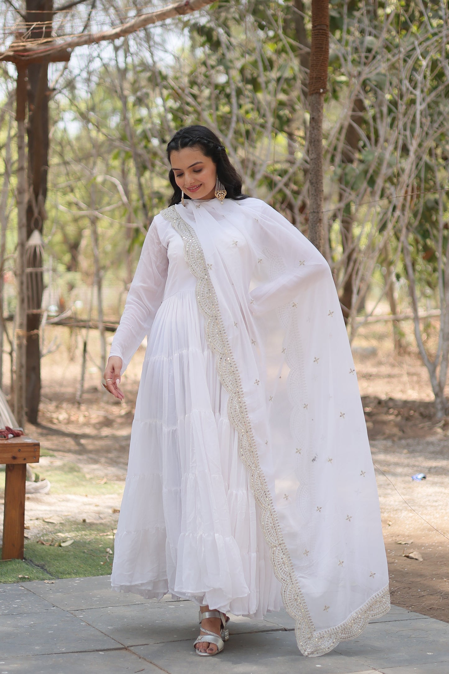 Desirable Women's Fully Flaired Gown Made With Faux Georgette Fabrics and Designer Embroidered Dupatta