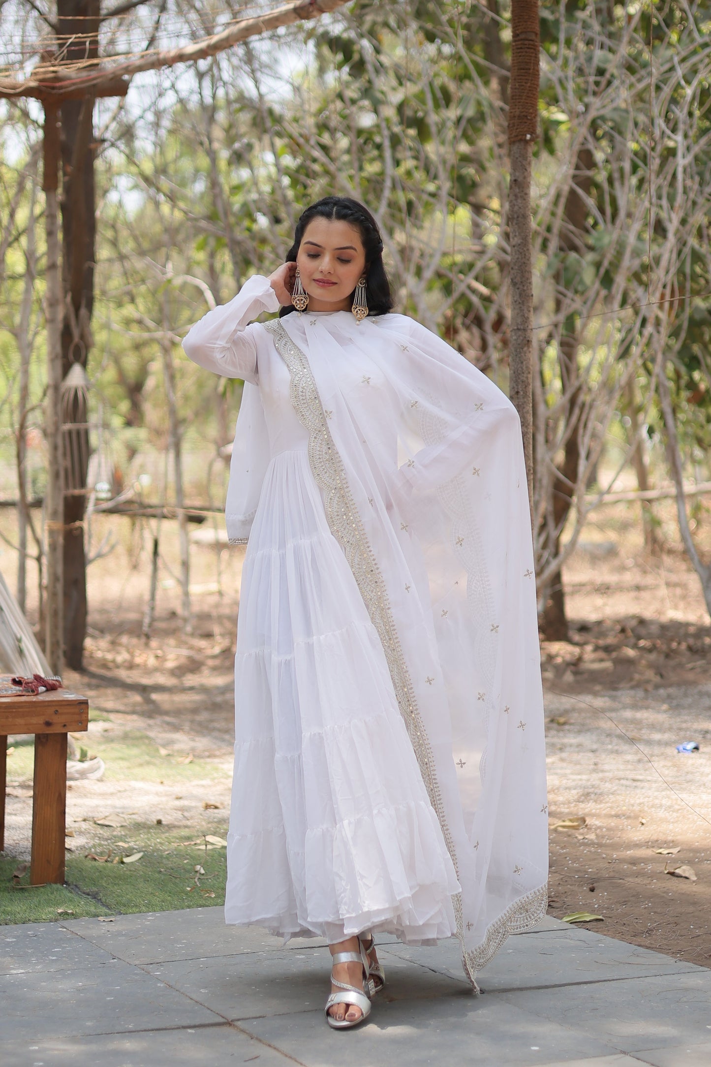 Desirable Women's Fully Flaired Gown Made With Faux Georgette Fabrics and Designer Embroidered Dupatta