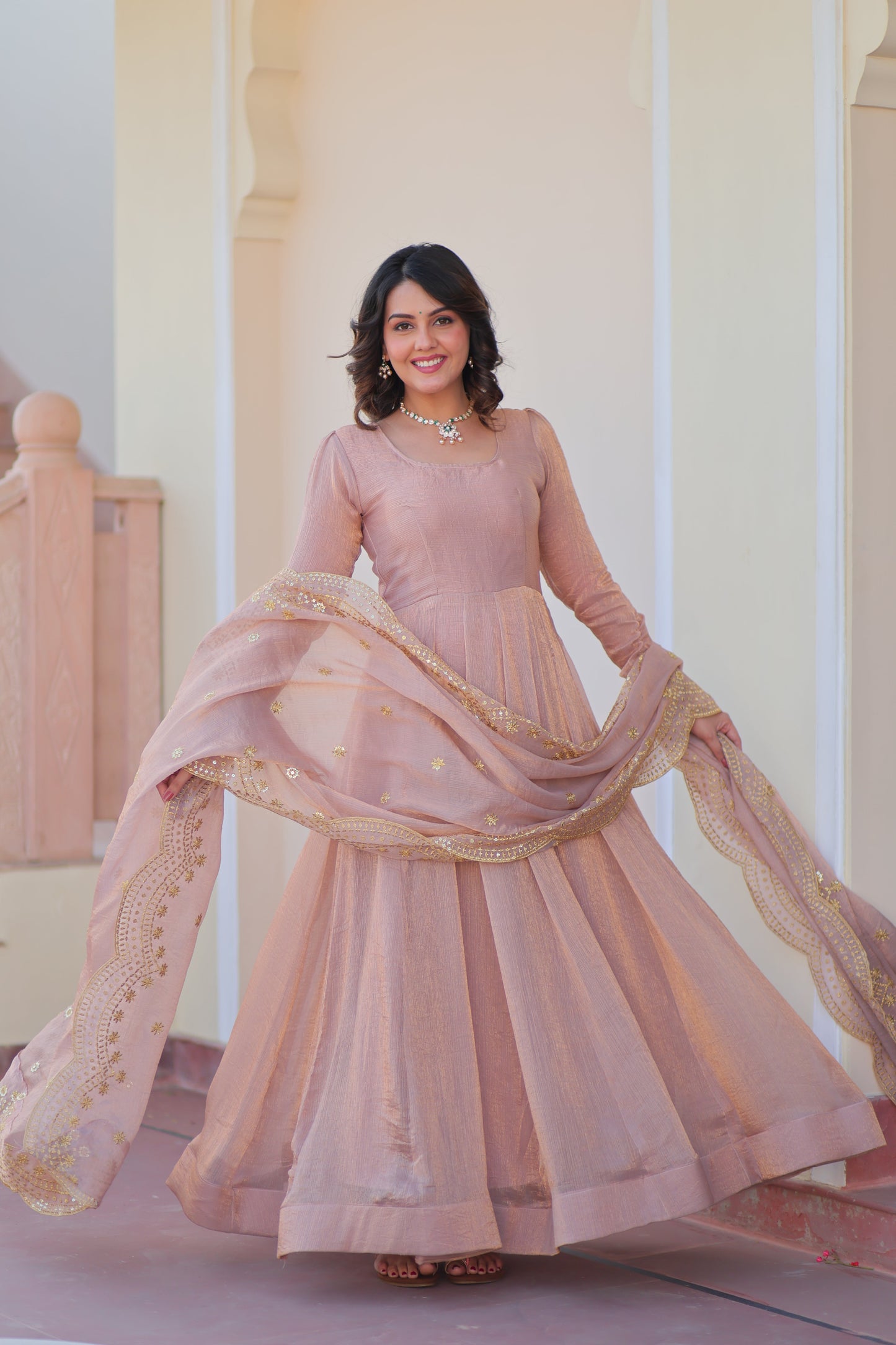 🤳🏻 PREMIUM READYMADE GOWN-DUPATTA COLLECTIONS 2025 💃🏻 💗 Fendy Chiffon gown with Sequins-Multi Embroidered Work Dupatta, it Designed to flatter all body types, gowns for women combine the best parts of western and Indian wear into one stunning ensemble. 💝
