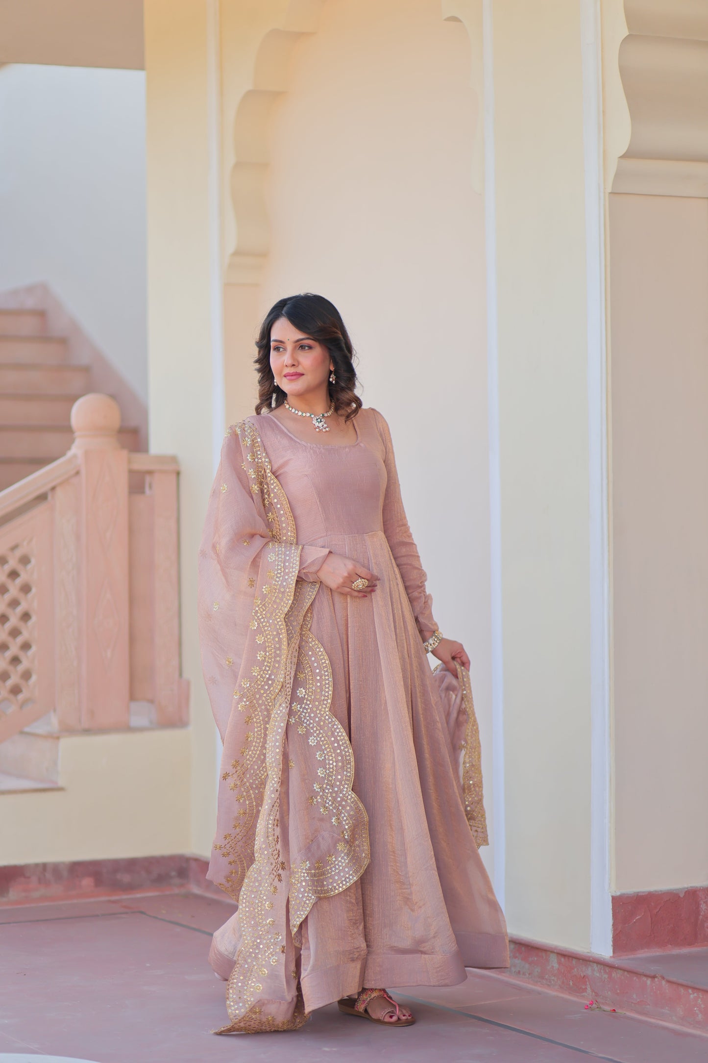 🤳🏻 PREMIUM READYMADE GOWN-DUPATTA COLLECTIONS 2025 💃🏻 💗 Fendy Chiffon gown with Sequins-Multi Embroidered Work Dupatta, it Designed to flatter all body types, gowns for women combine the best parts of western and Indian wear into one stunning ensemble. 💝