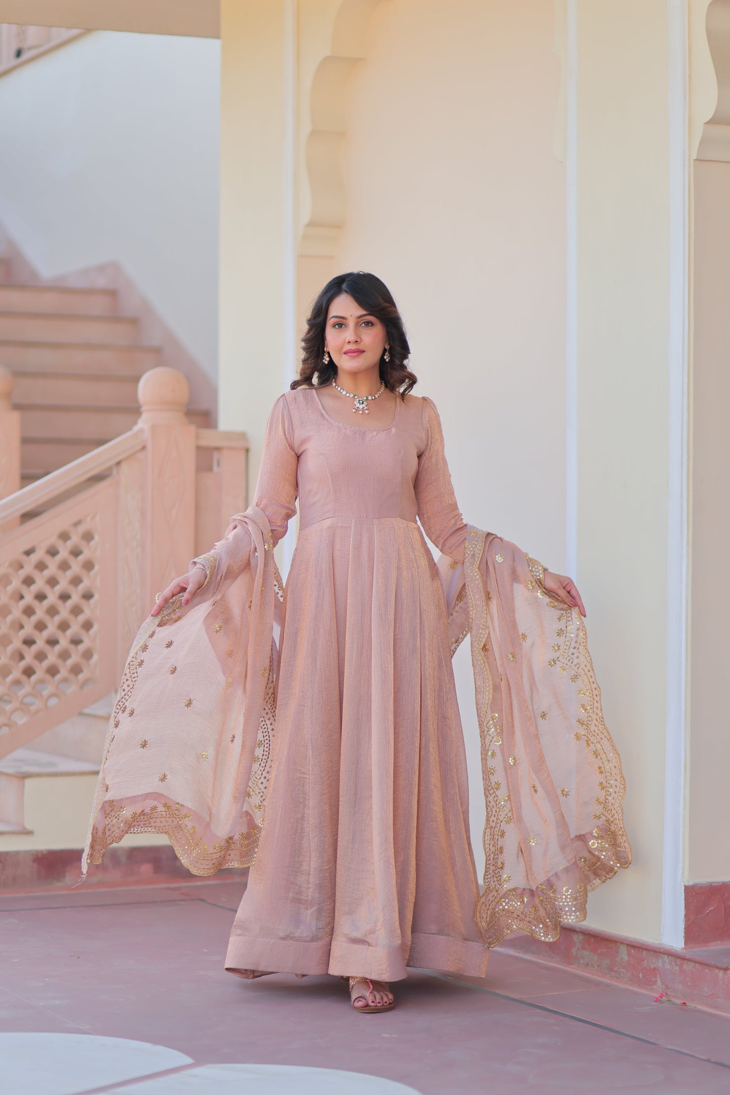 🤳🏻 PREMIUM READYMADE GOWN-DUPATTA COLLECTIONS 2025 💃🏻 💗 Fendy Chiffon gown with Sequins-Multi Embroidered Work Dupatta, it Designed to flatter all body types, gowns for women combine the best parts of western and Indian wear into one stunning ensemble. 💝