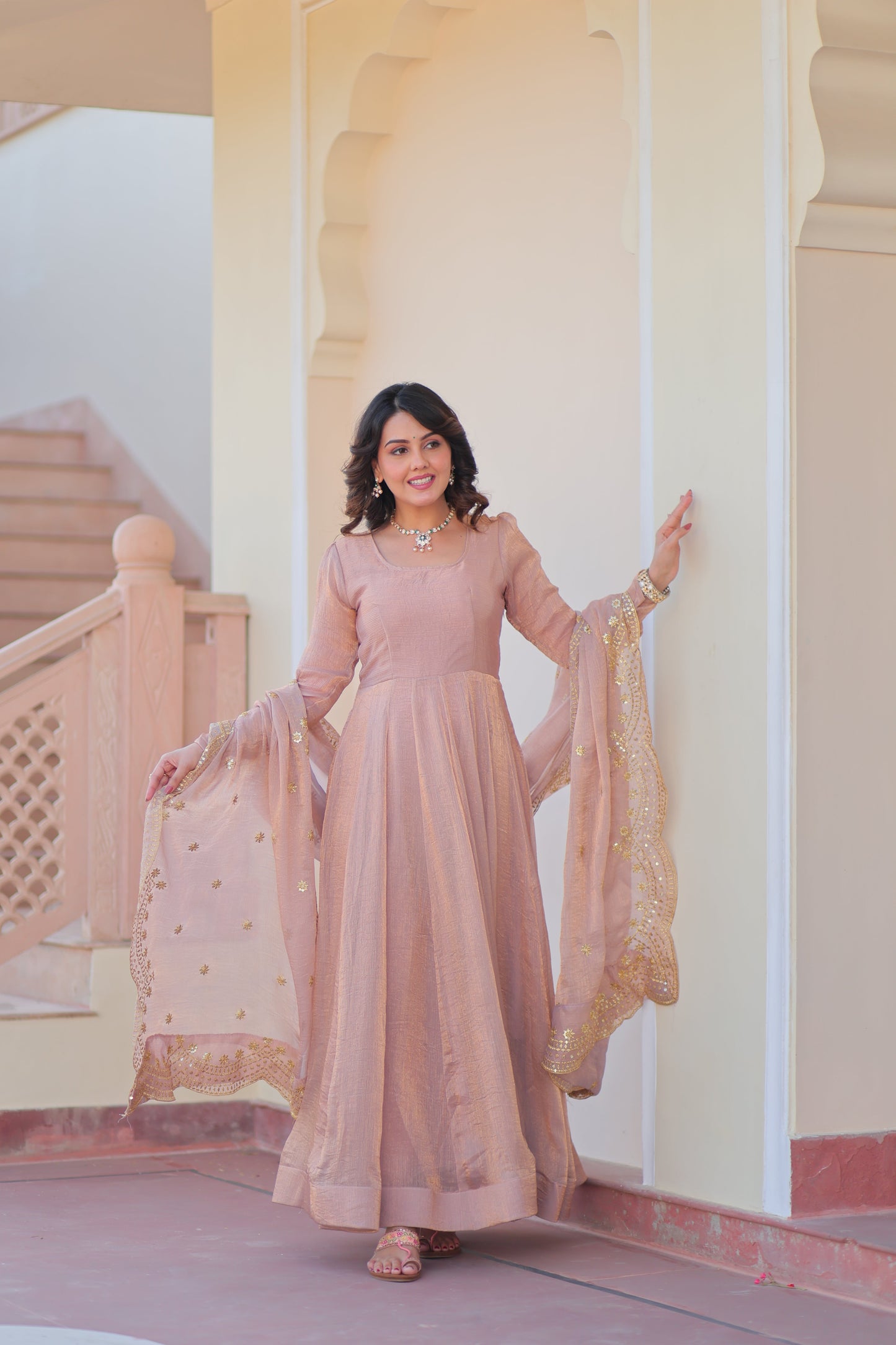 🤳🏻 PREMIUM READYMADE GOWN-DUPATTA COLLECTIONS 2025 💃🏻 💗 Fendy Chiffon gown with Sequins-Multi Embroidered Work Dupatta, it Designed to flatter all body types, gowns for women combine the best parts of western and Indian wear into one stunning ensemble. 💝