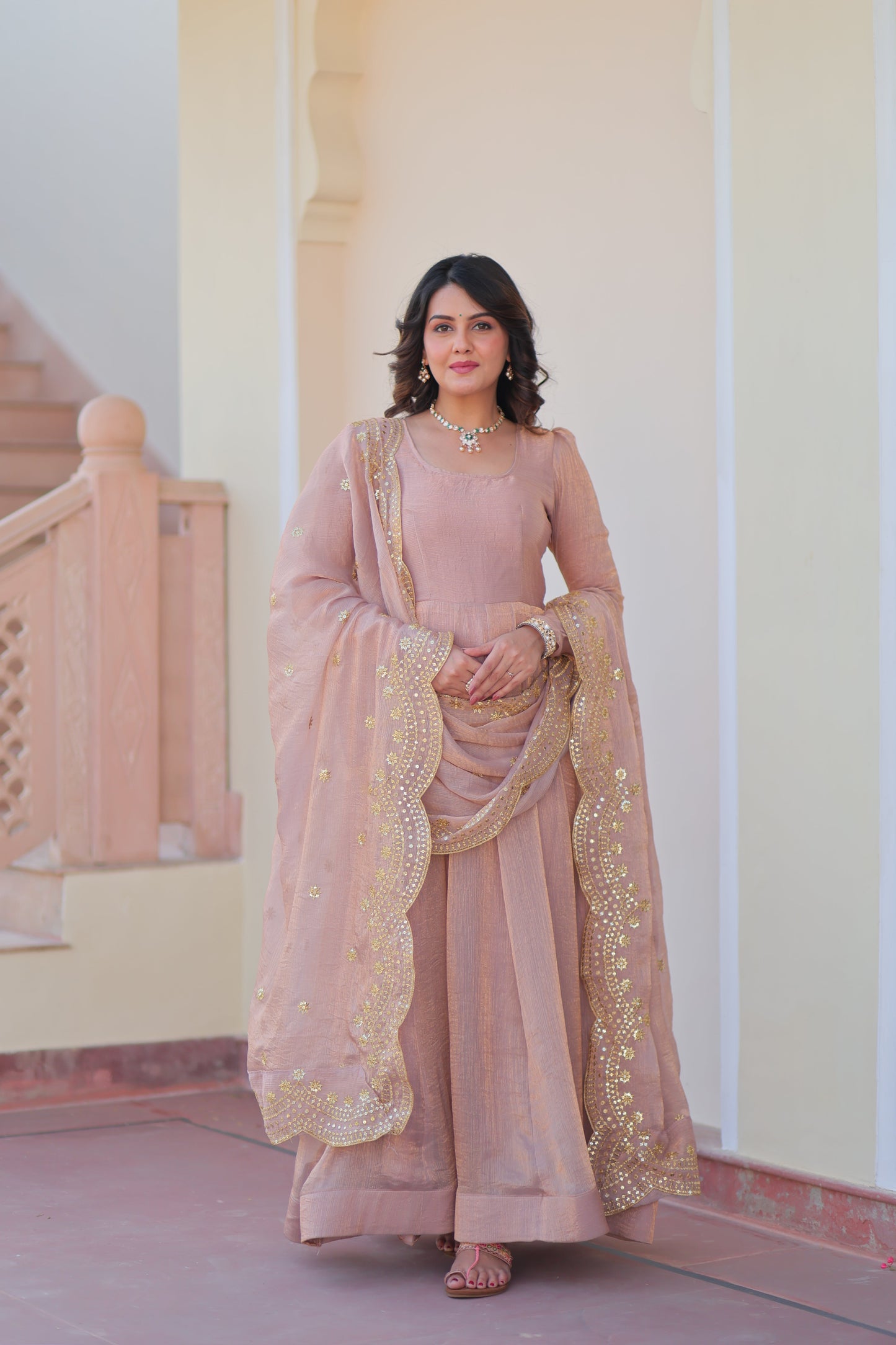 🤳🏻 PREMIUM READYMADE GOWN-DUPATTA COLLECTIONS 2025 💃🏻 💗 Fendy Chiffon gown with Sequins-Multi Embroidered Work Dupatta, it Designed to flatter all body types, gowns for women combine the best parts of western and Indian wear into one stunning ensemble. 💝