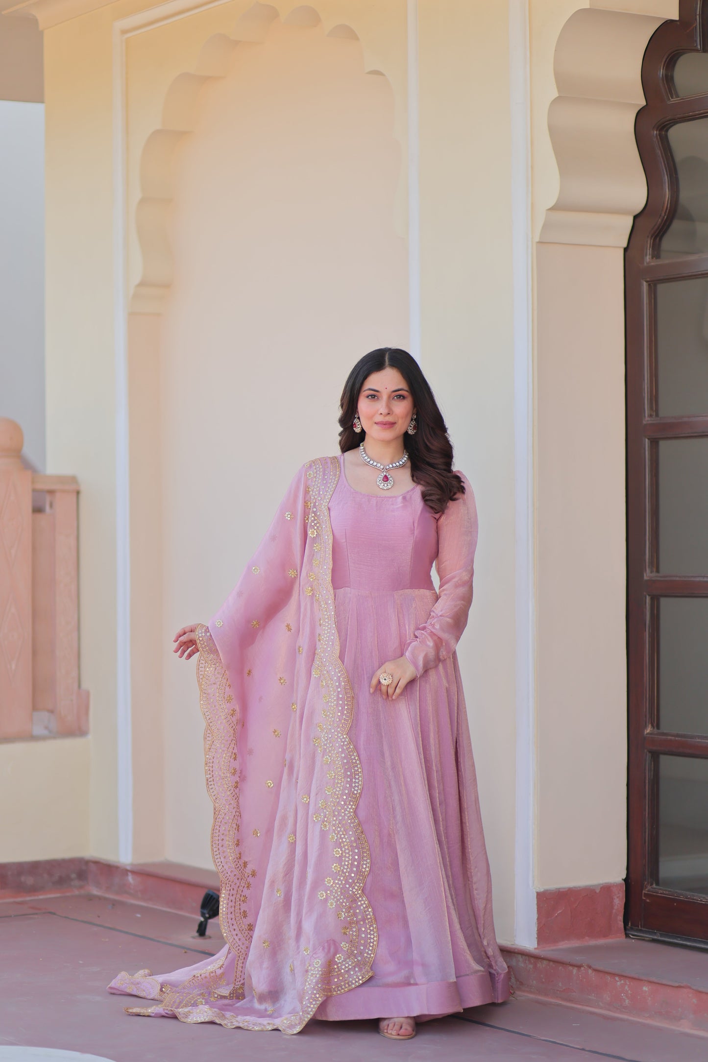 🤳🏻 PREMIUM READYMADE GOWN-DUPATTA COLLECTIONS 2025 💃🏻 💗 Fendy Chiffon gown with Sequins-Multi Embroidered Work Dupatta, it Designed to flatter all body types, gowns for women combine the best parts of western and Indian wear into one stunning ensemble. 💝