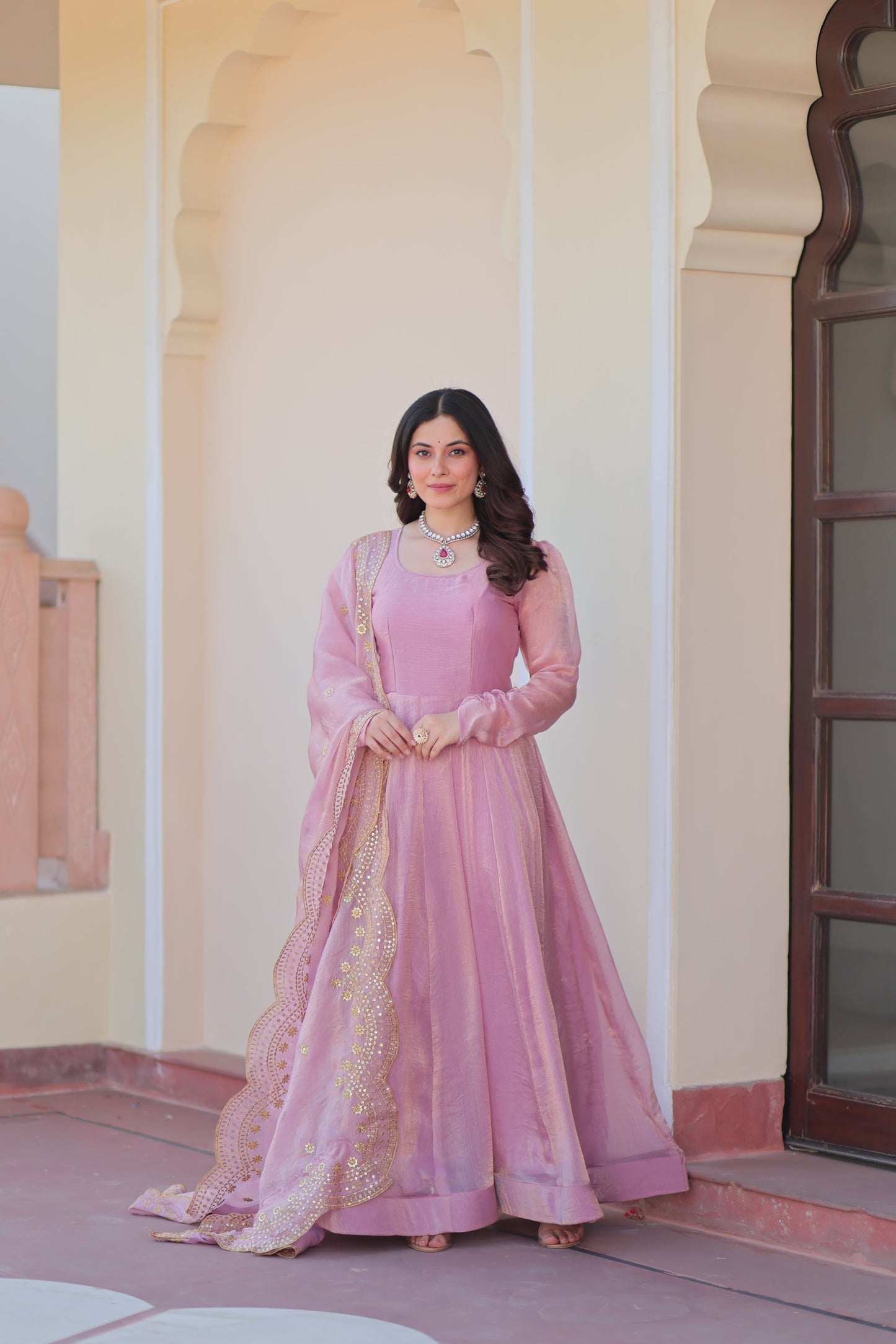 🤳🏻 PREMIUM READYMADE GOWN-DUPATTA COLLECTIONS 2025 💃🏻 💗 Fendy Chiffon gown with Sequins-Multi Embroidered Work Dupatta, it Designed to flatter all body types, gowns for women combine the best parts of western and Indian wear into one stunning ensemble. 💝