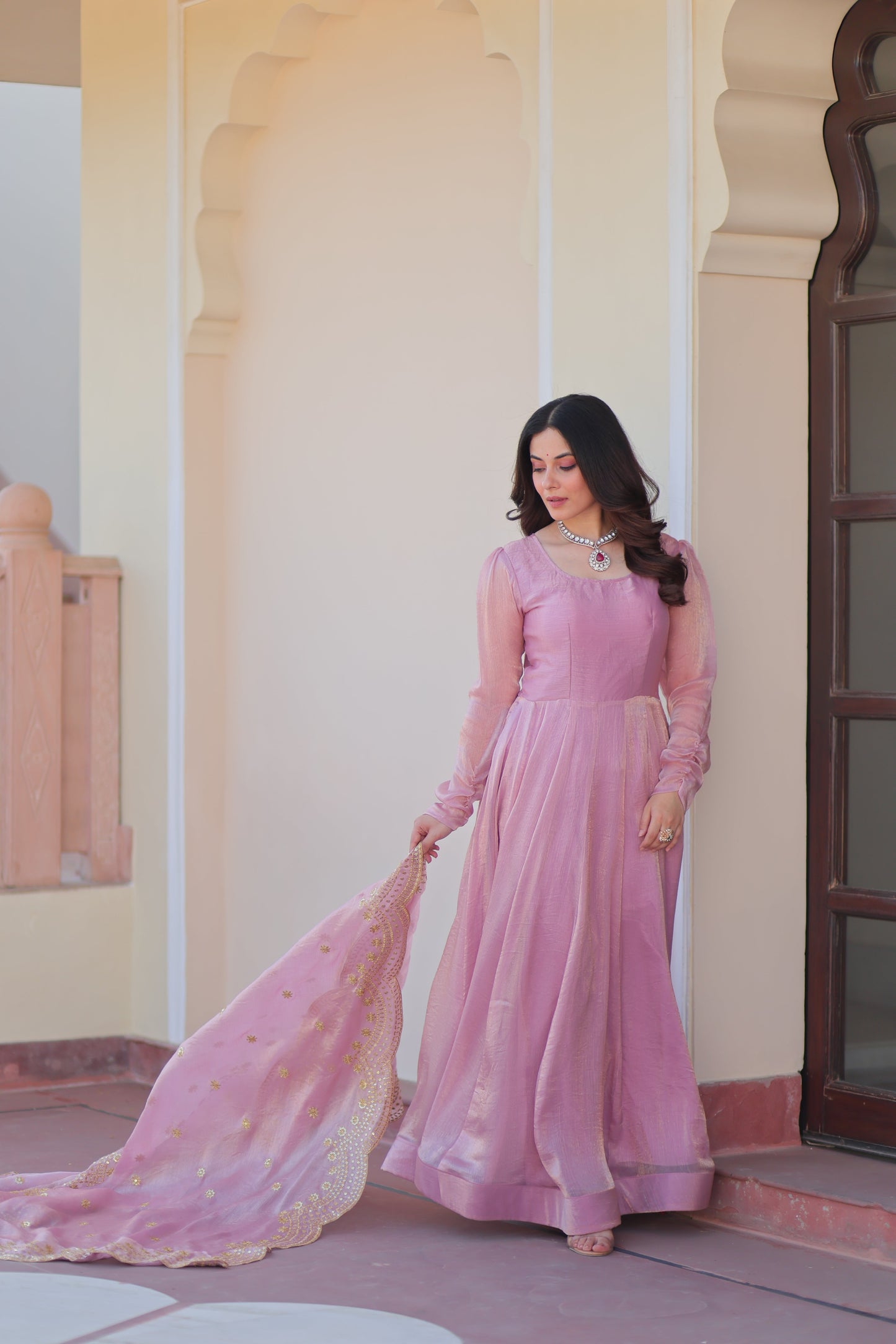 🤳🏻 PREMIUM READYMADE GOWN-DUPATTA COLLECTIONS 2025 💃🏻 💗 Fendy Chiffon gown with Sequins-Multi Embroidered Work Dupatta, it Designed to flatter all body types, gowns for women combine the best parts of western and Indian wear into one stunning ensemble. 💝