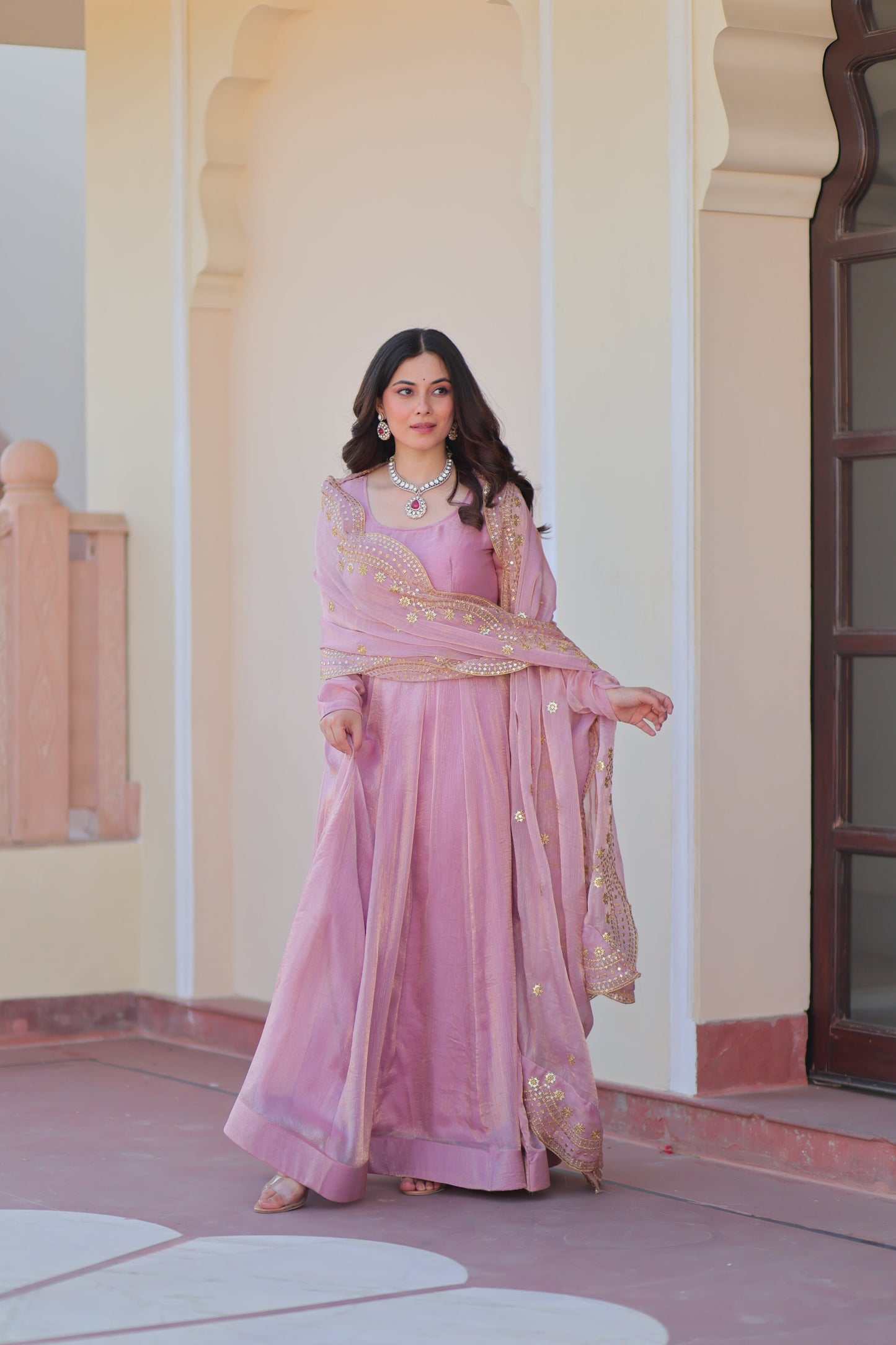 🤳🏻 PREMIUM READYMADE GOWN-DUPATTA COLLECTIONS 2025 💃🏻 💗 Fendy Chiffon gown with Sequins-Multi Embroidered Work Dupatta, it Designed to flatter all body types, gowns for women combine the best parts of western and Indian wear into one stunning ensemble. 💝