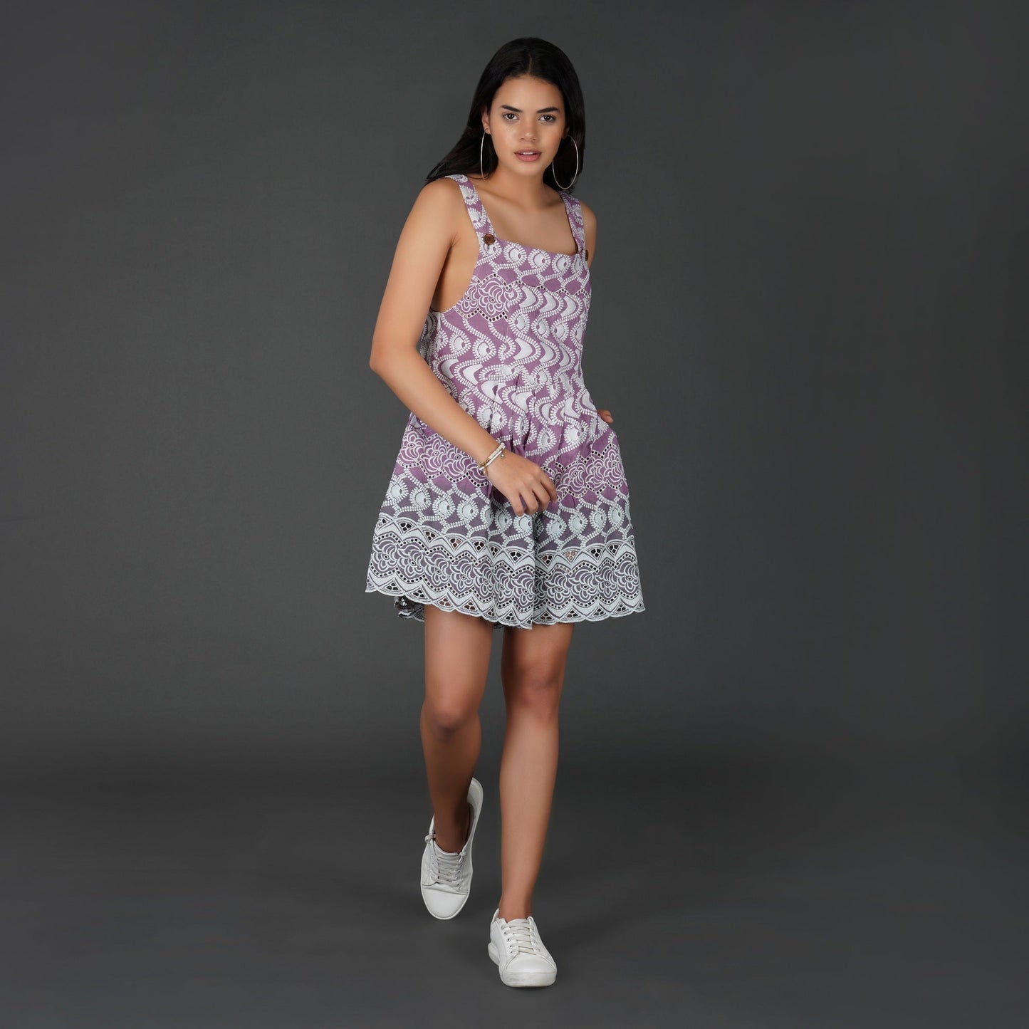 Ombre Cotton Schiffli Dungaree-Style Jumpsuit