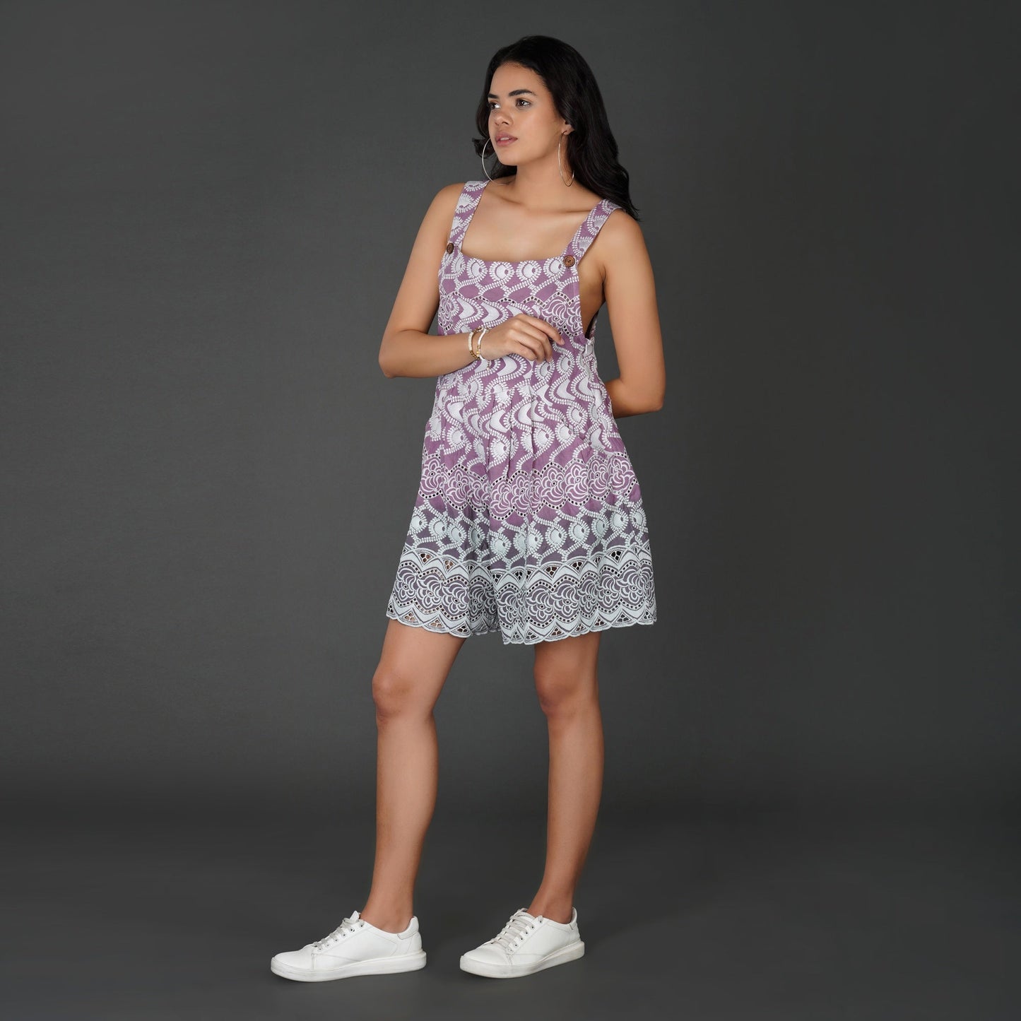 Ombre Cotton Schiffli Dungaree-Style Jumpsuit