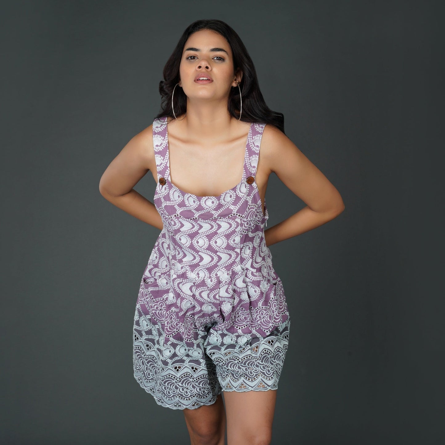 Ombre Cotton Schiffli Dungaree-Style Jumpsuit