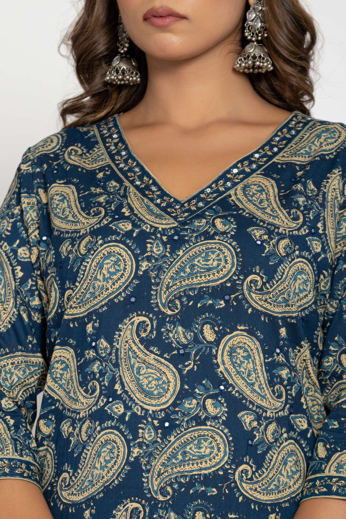 Blue Paisley Printed Cotton Suit Set with Dupatta